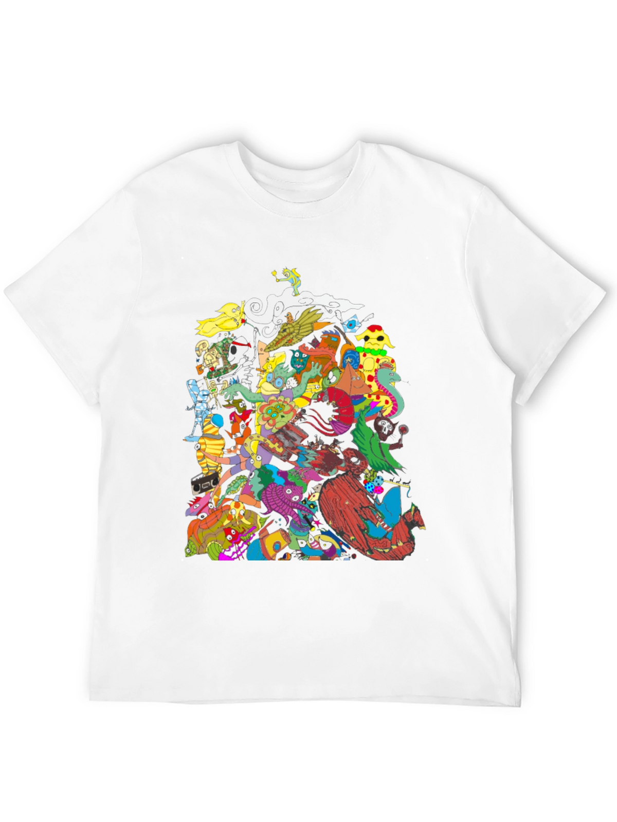 Mens Black Graphic T-Shirt - Funky Cartoon Characters