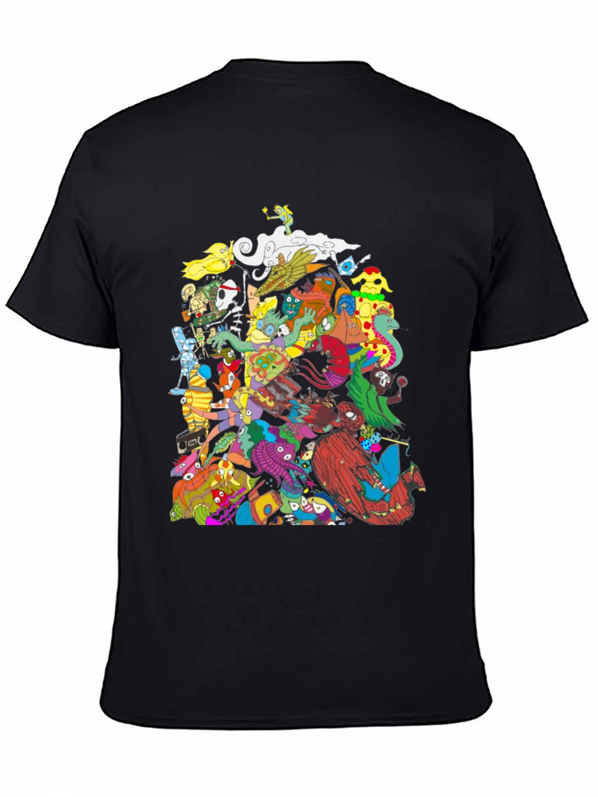 Mens Black Graphic T-Shirt - Funky Cartoon Characters