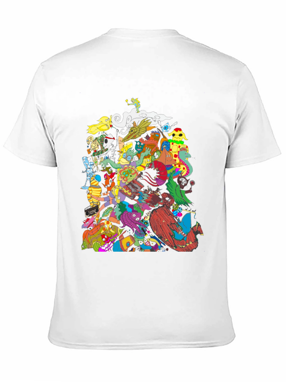 Mens Black Graphic T-Shirt - Funky Cartoon Characters