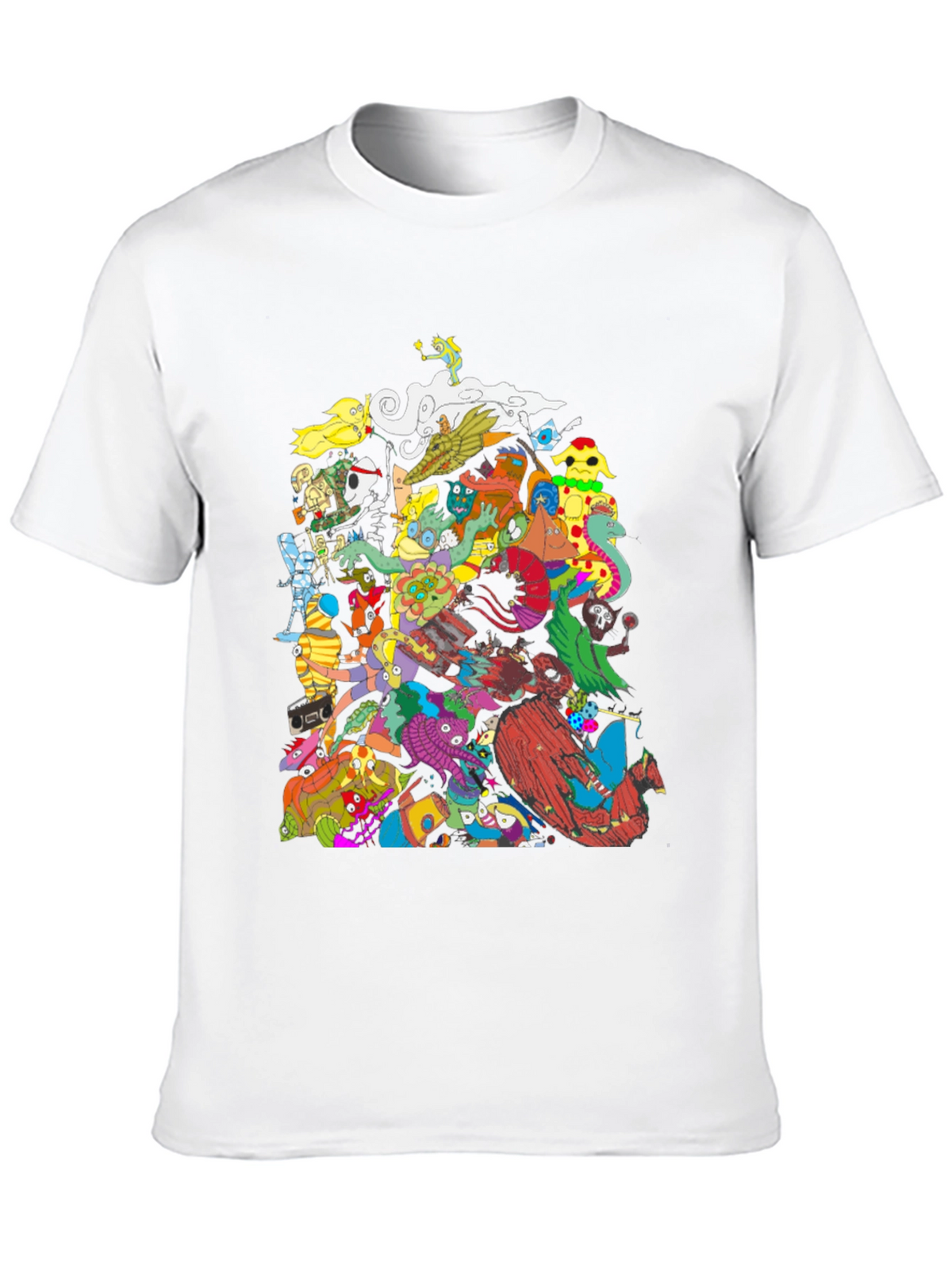 Mens Black Graphic T-Shirt - Funky Cartoon Characters