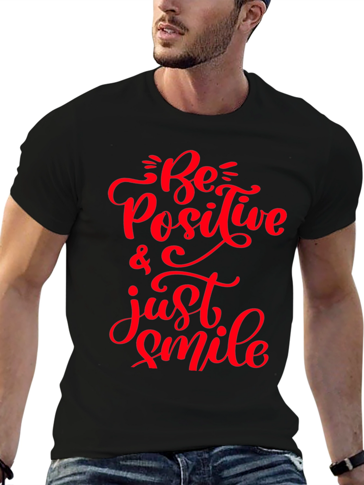 Be Positive & Just Smile Black Tee