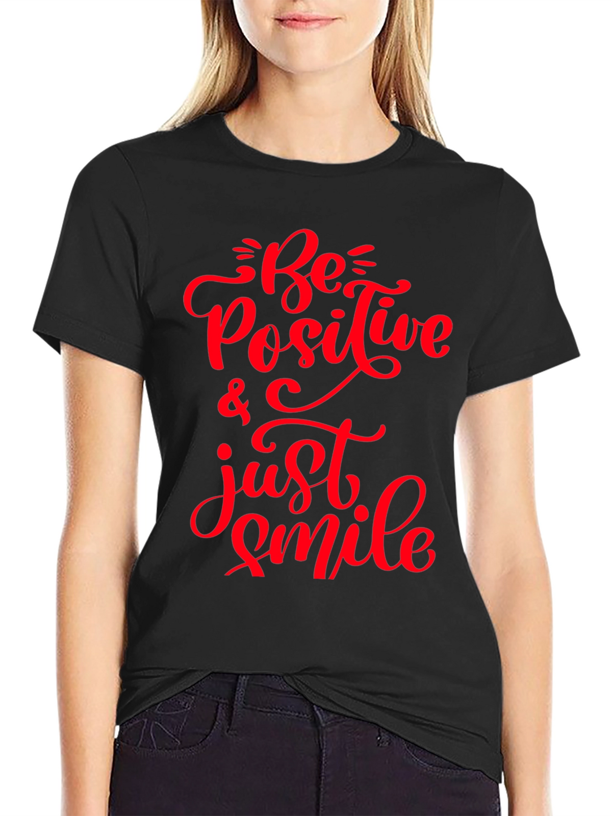 Be Positive & Just Smile Black Tee