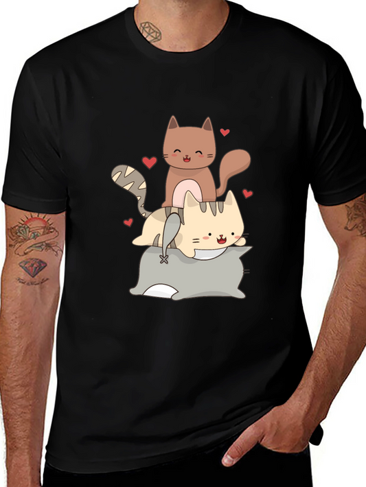 Cute Cats Stacked on Pillow Graphic Tee