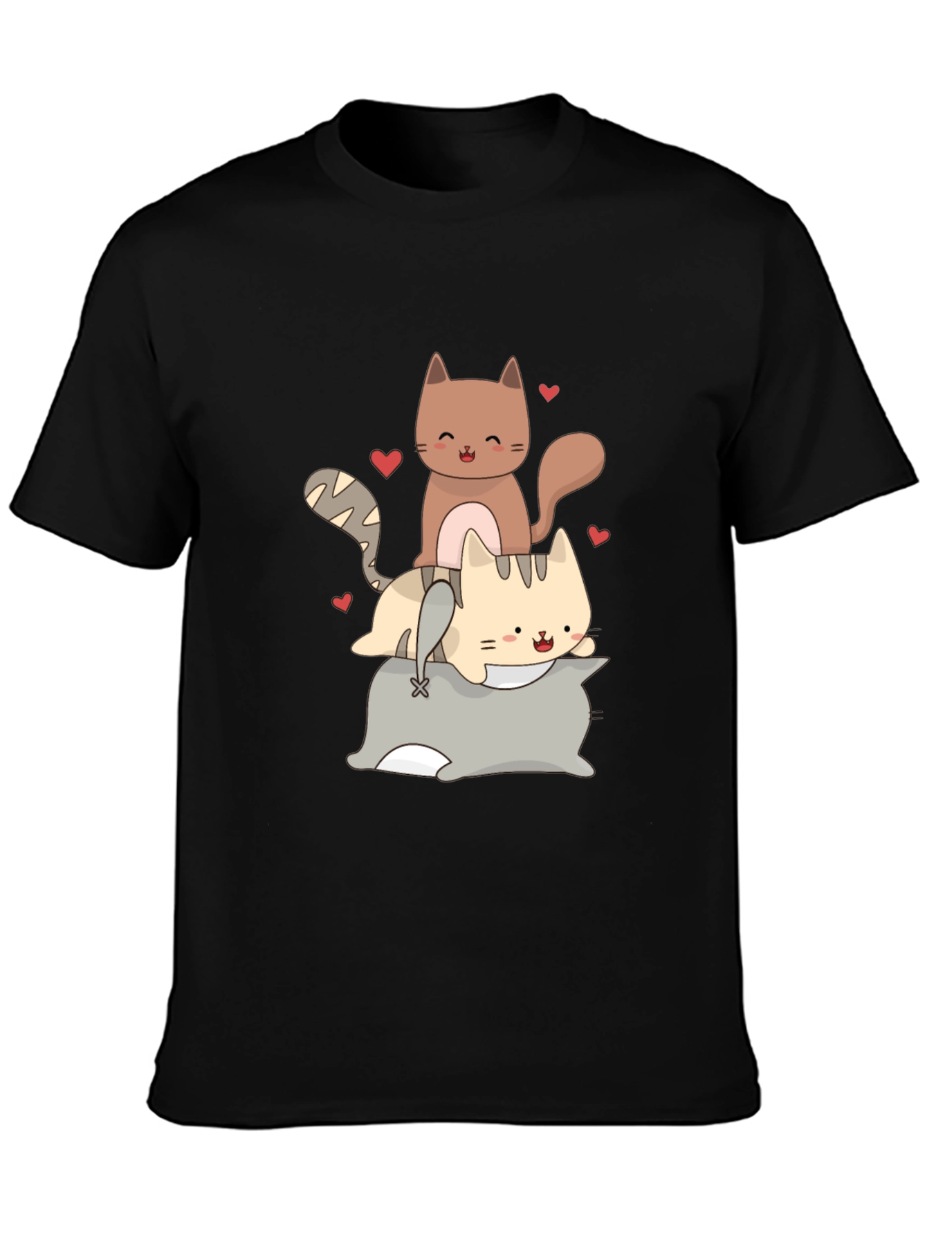 Cute Cats Stacked on Pillow Graphic Tee