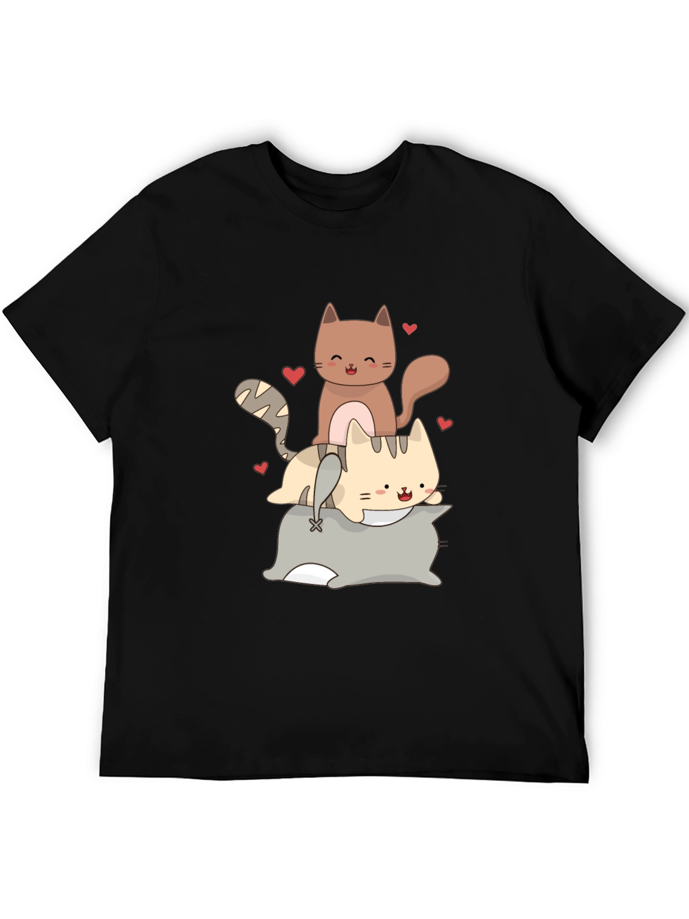 Cute Cats Stacked on Pillow Graphic Tee