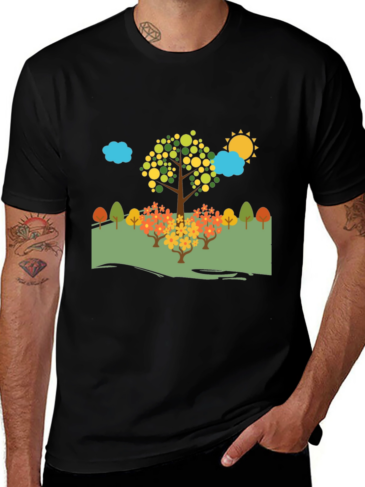 Nature Scene Black T-Shirt
