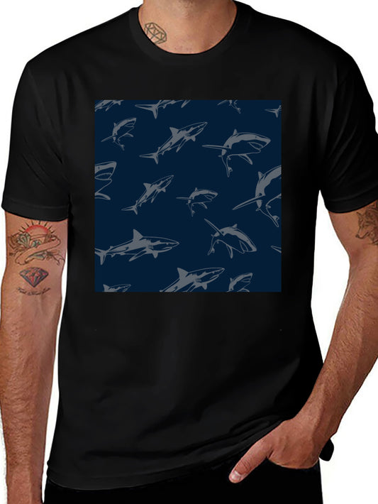 Shark Pattern Tee - Black Unique Design