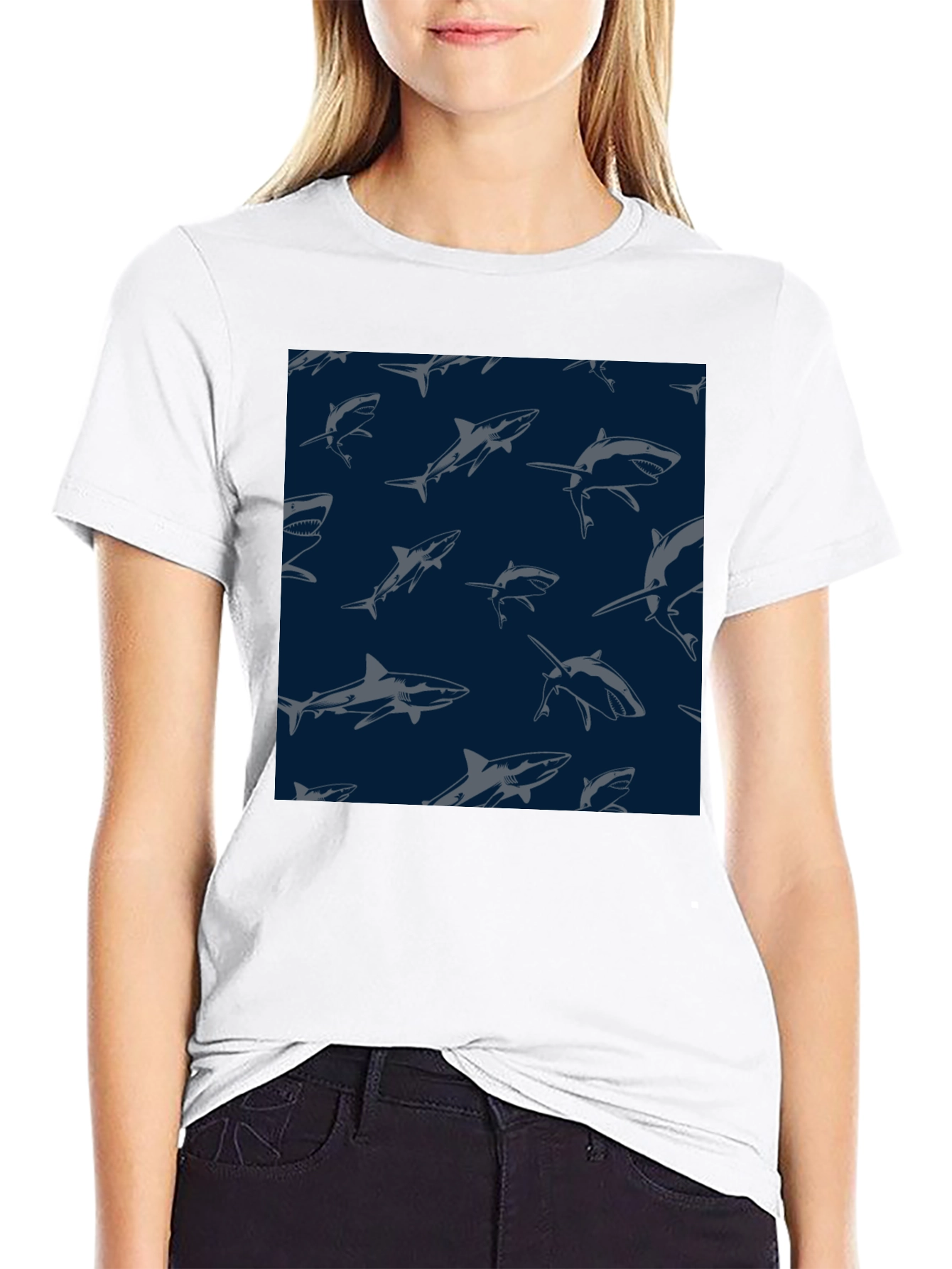 Shark Pattern Tee - Black Unique Design