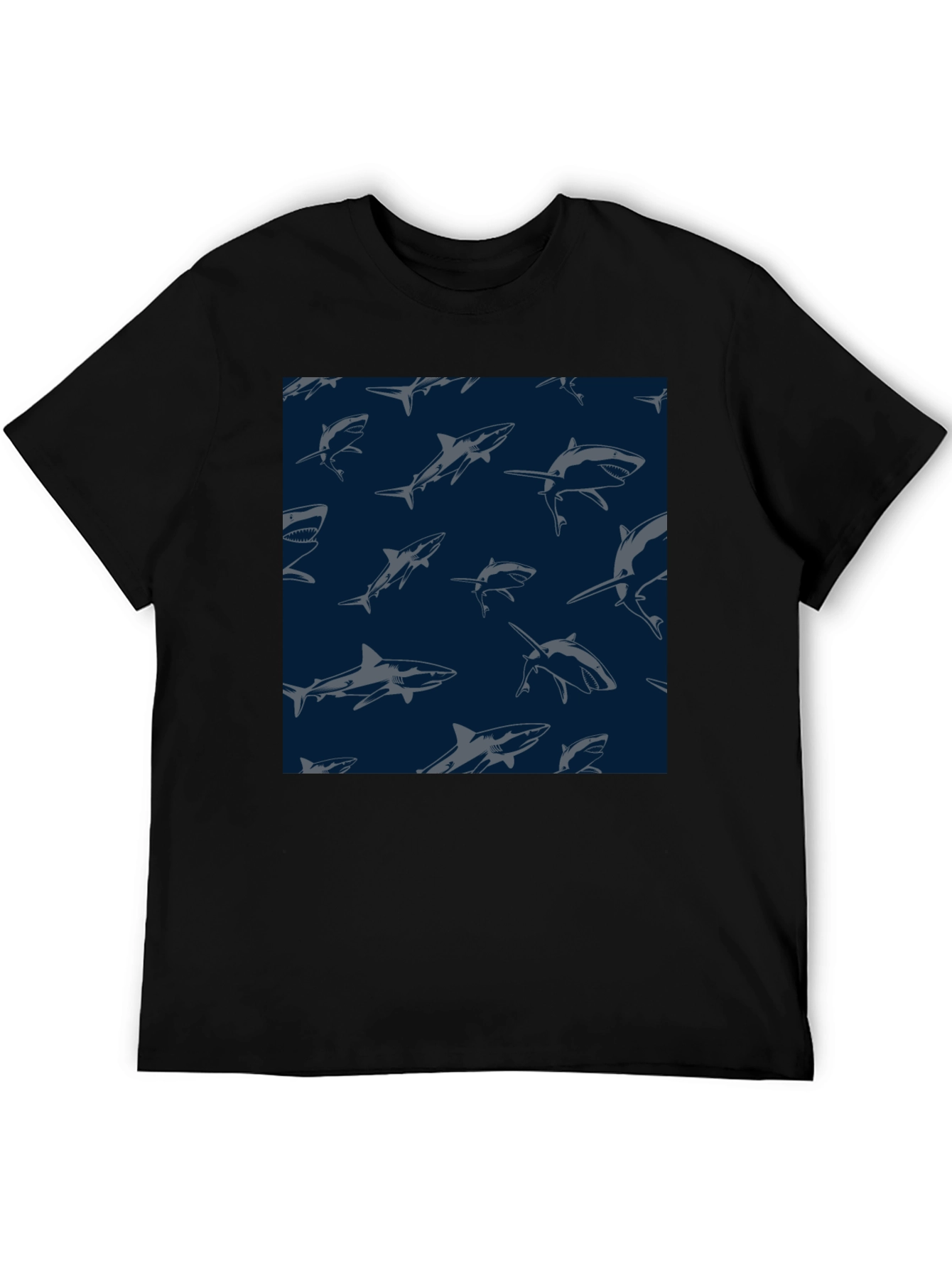 Shark Pattern Tee - Black Unique Design