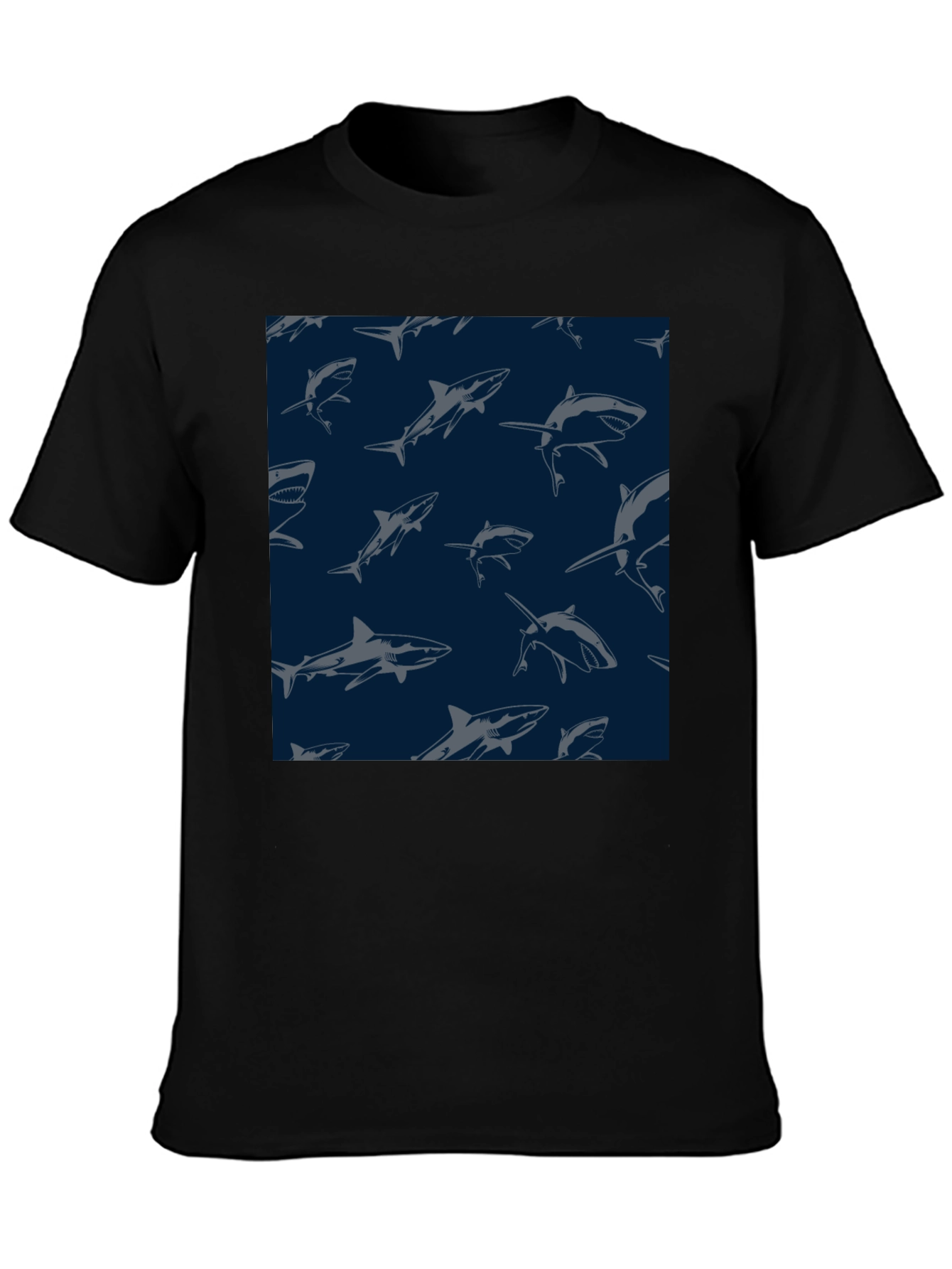 Shark Pattern Tee - Black Unique Design