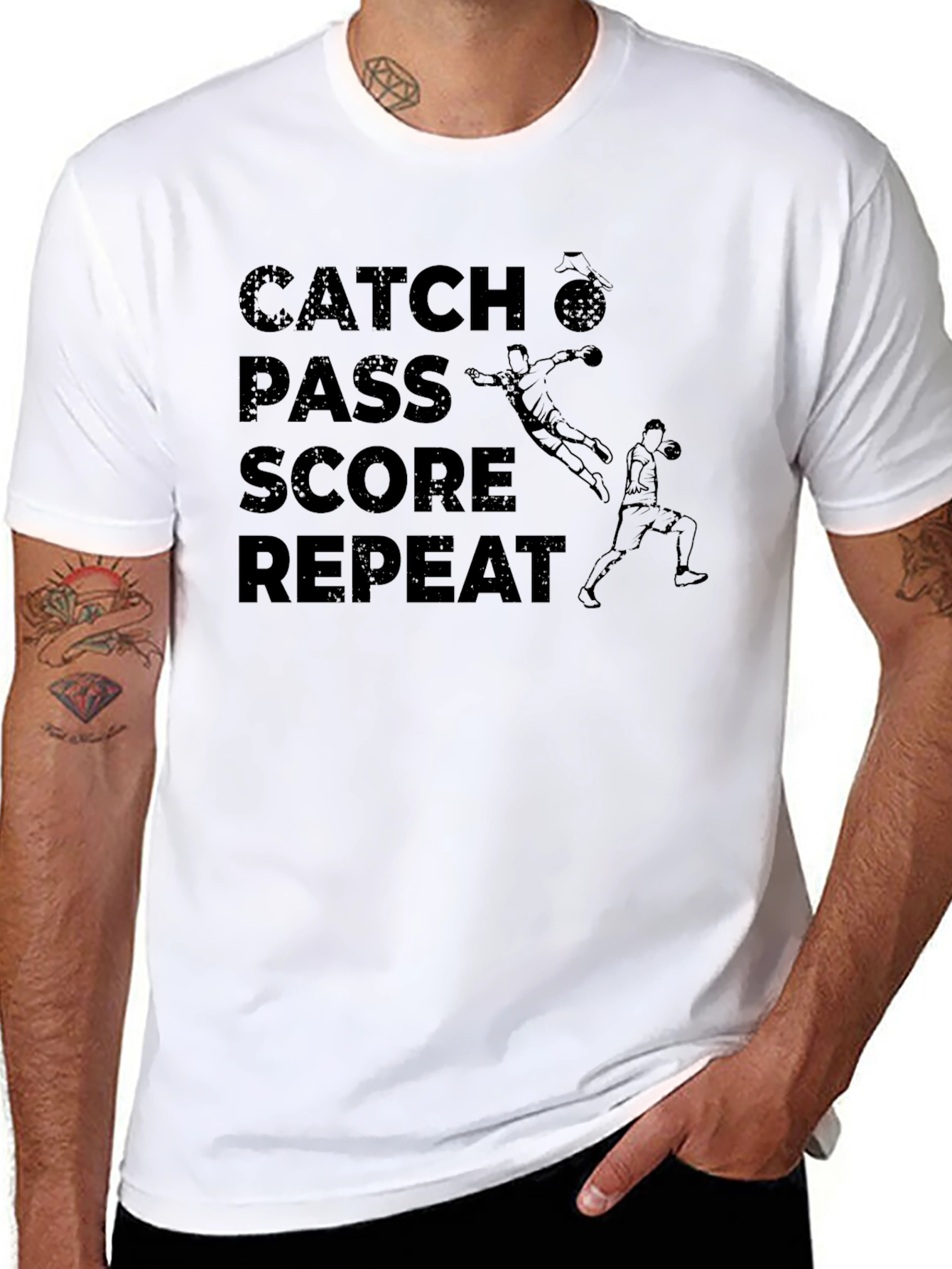 Catch Pass Score Repeat Graphic Tee