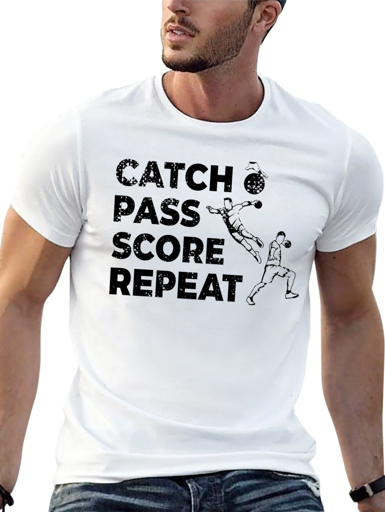 Catch Pass Score Repeat Graphic Tee