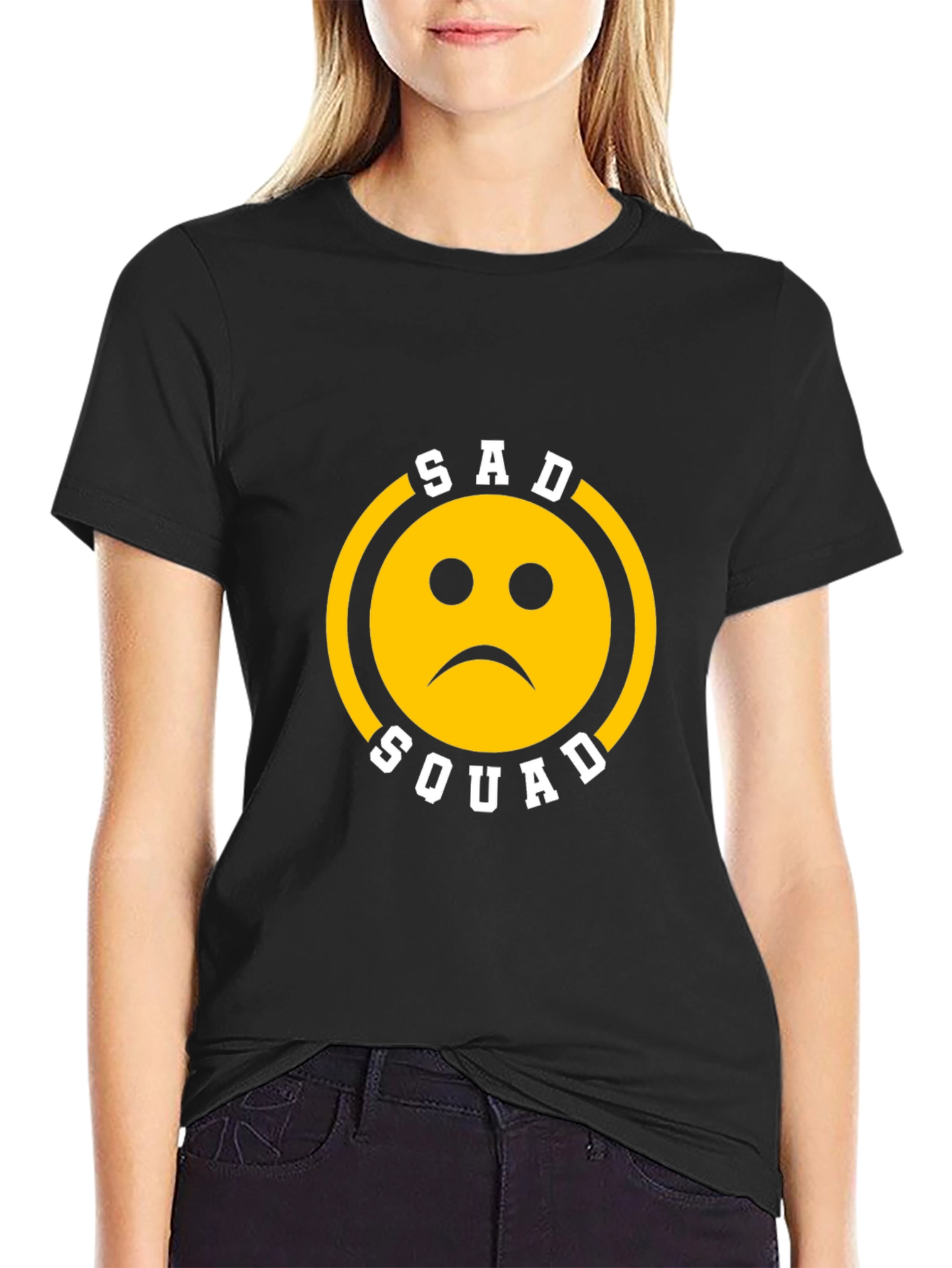 Sad Squad Graphic T-Shirt - Black Cotton Crew Neck