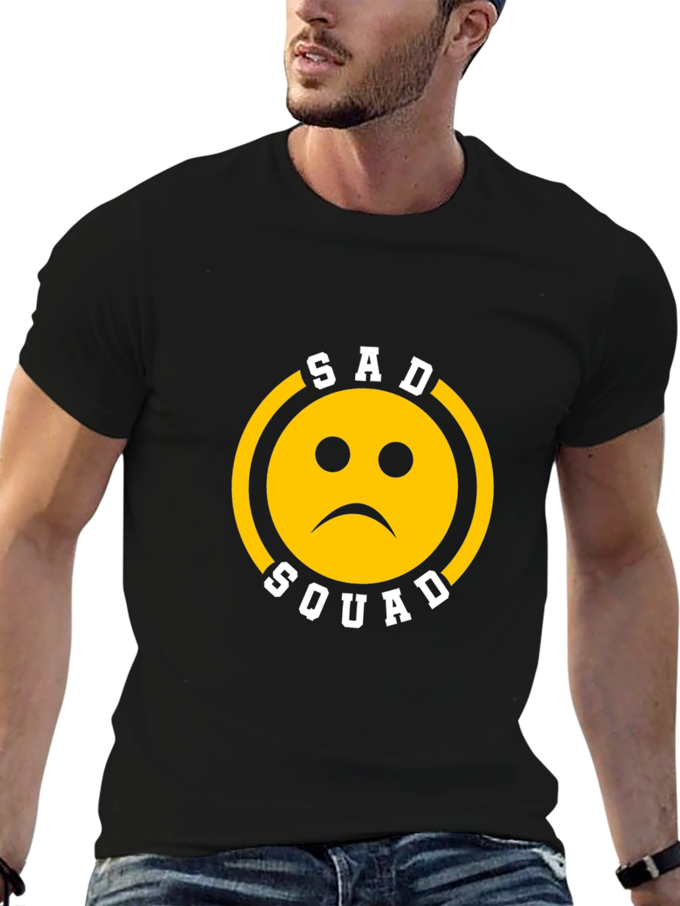 Sad Squad Graphic T-Shirt - Black Cotton Crew Neck