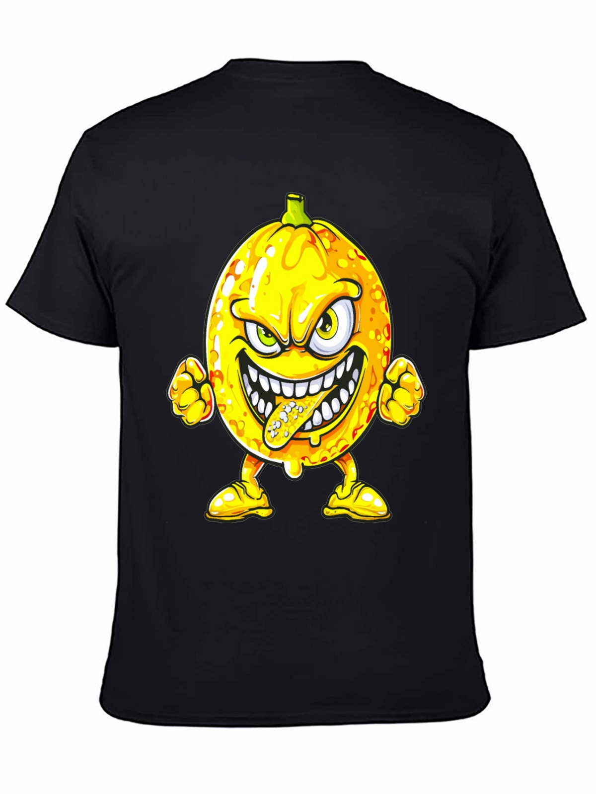 Mens Black T-Shirt with Cartoon Lemon Print