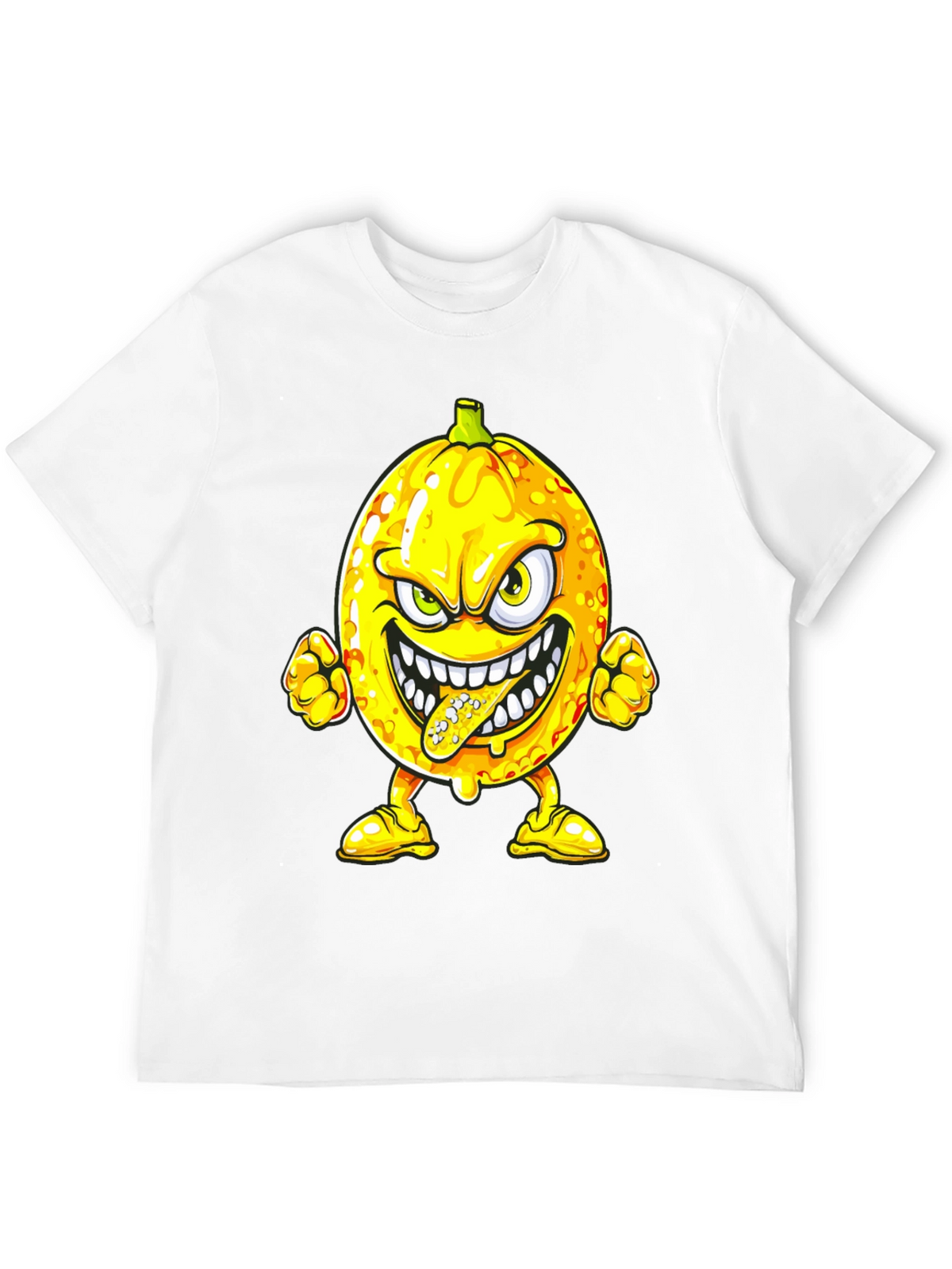 Mens Black T-Shirt with Cartoon Lemon Print