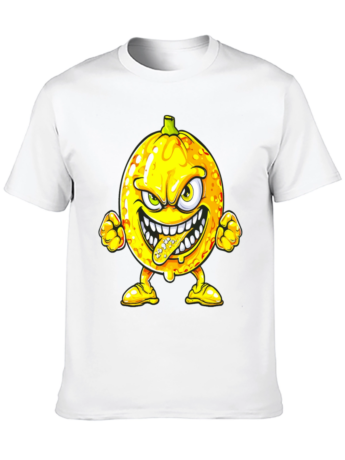 Mens Black T-Shirt with Cartoon Lemon Print
