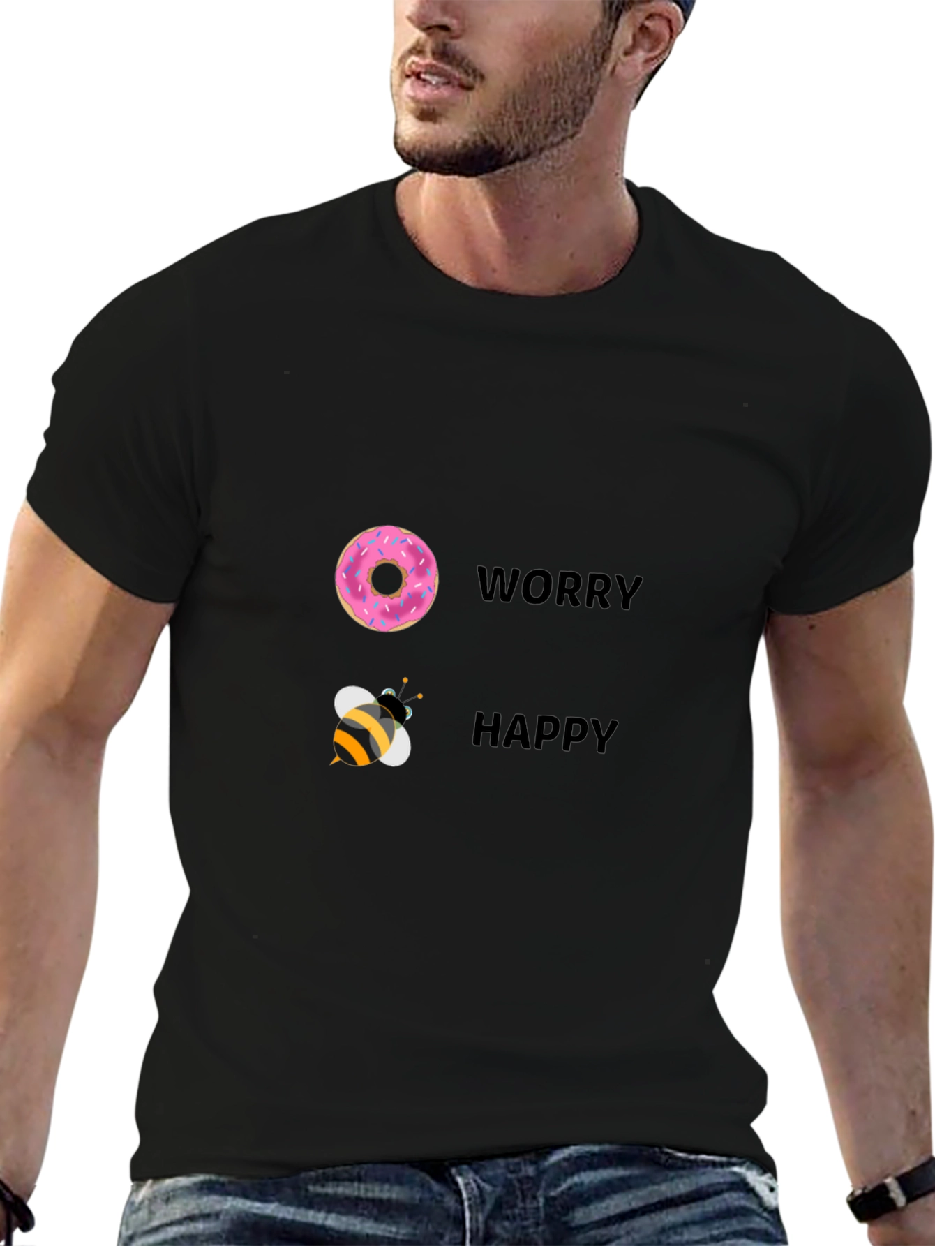 Donut Worry Bee Happy Black T-Shirt