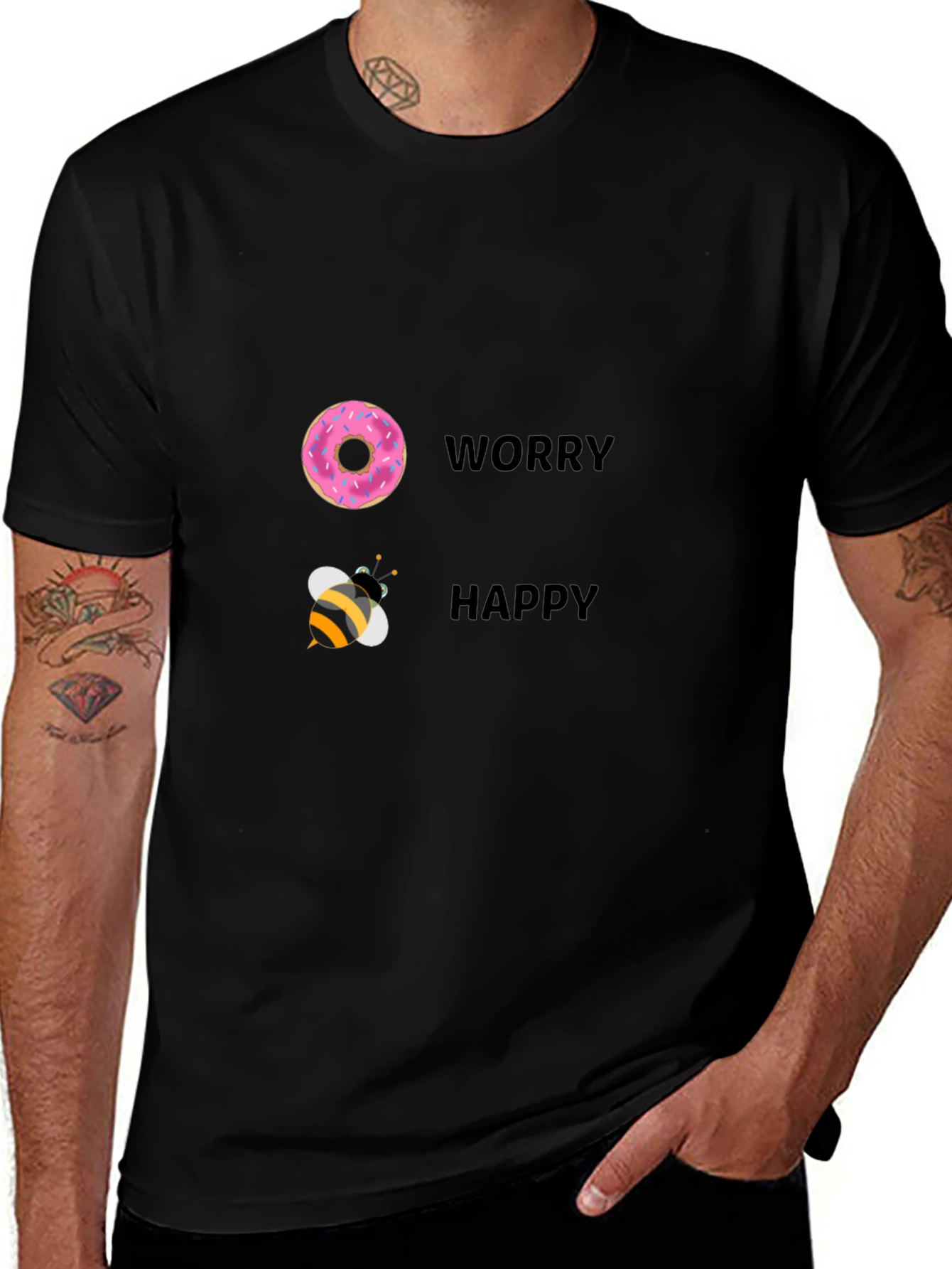 Donut Worry Bee Happy Black T-Shirt