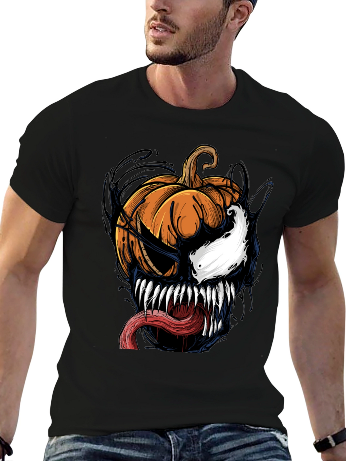 Venom Pumpkin Halloween Graphic T-Shirt