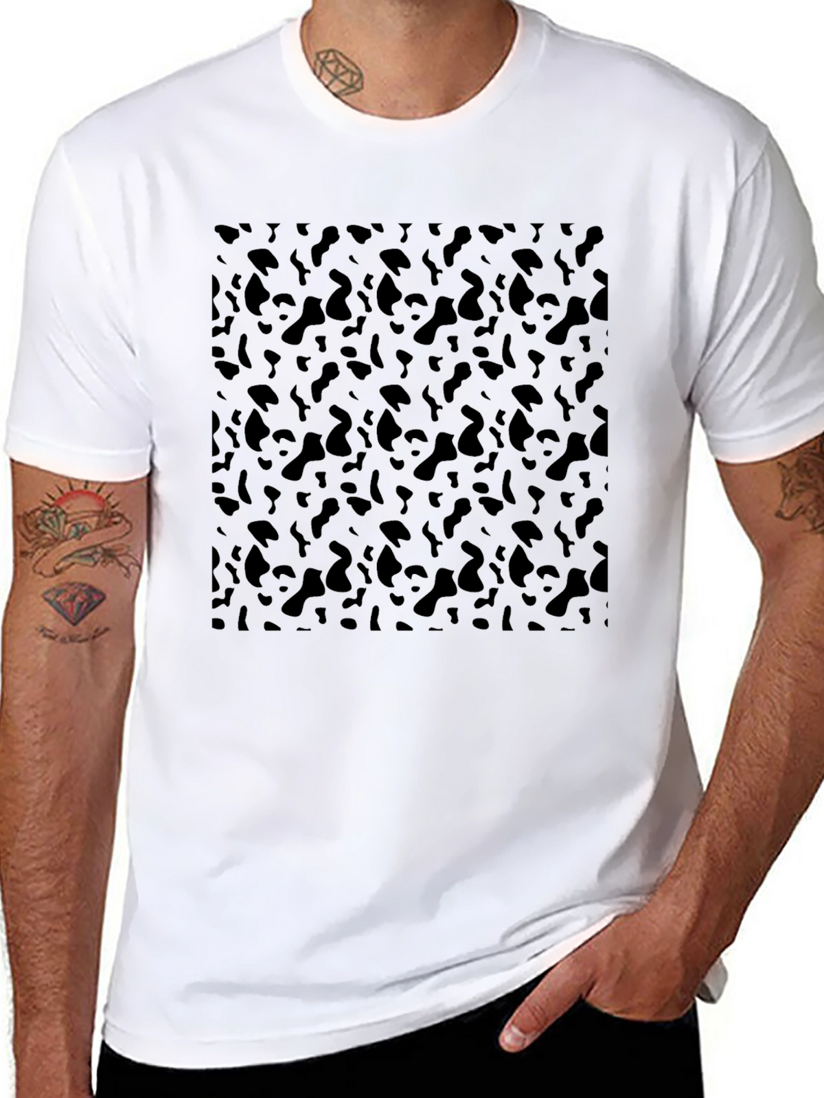 Mens Black Leopard Print Crew Neck T-Shirt