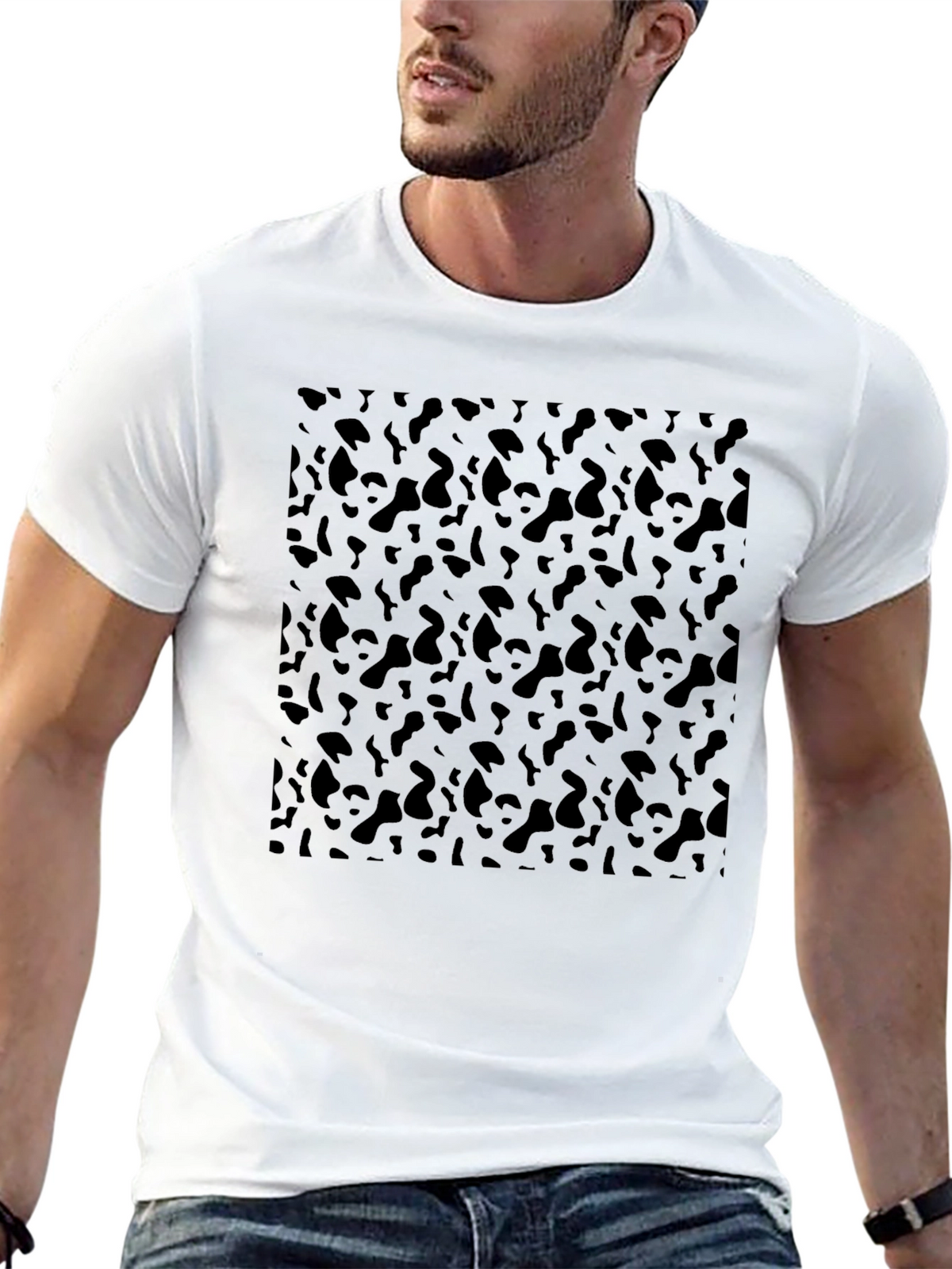 Mens Black Leopard Print Crew Neck T-Shirt