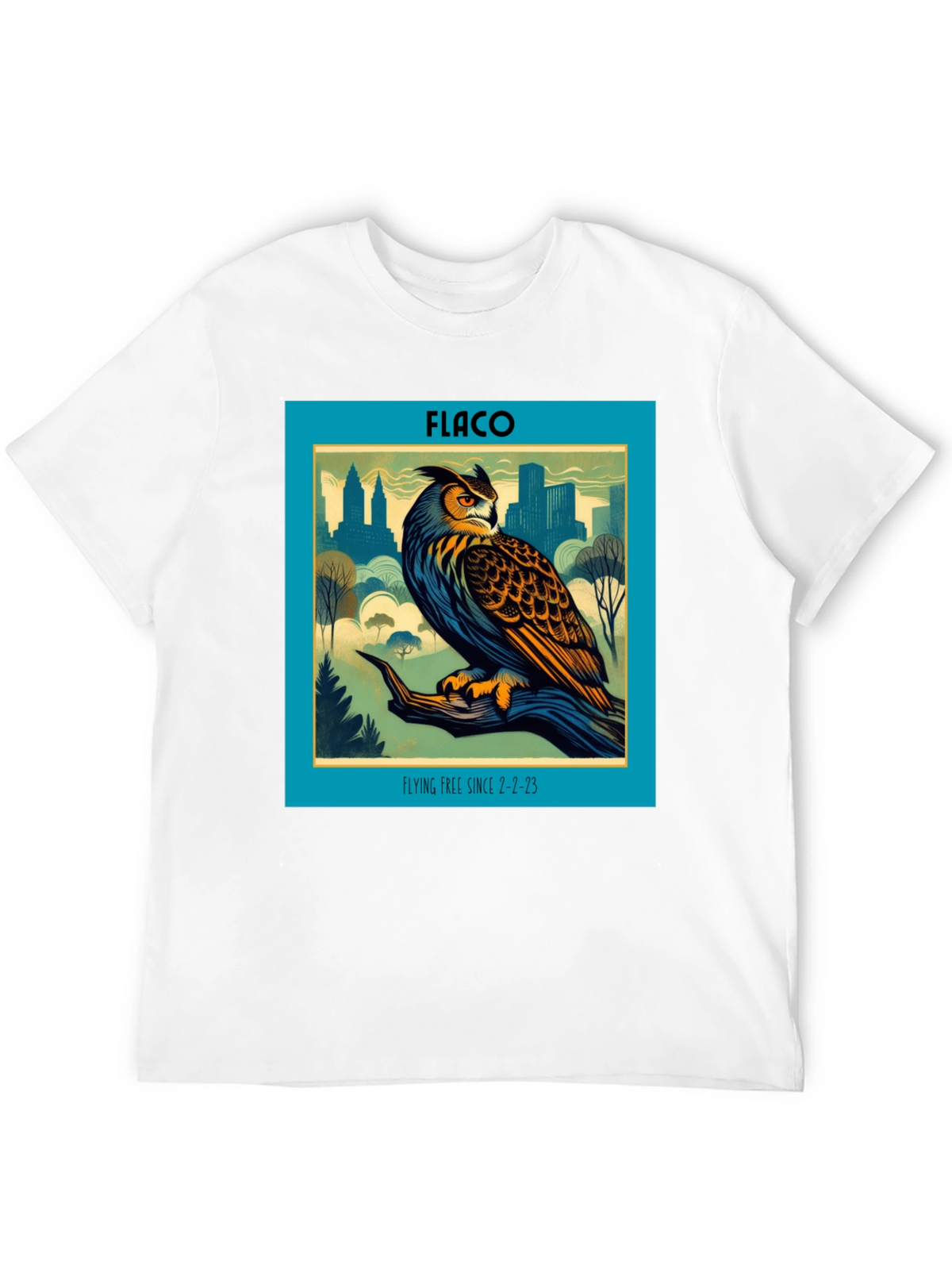 Flaco Owl T-Shirt - Flying Free Since 2-2-23