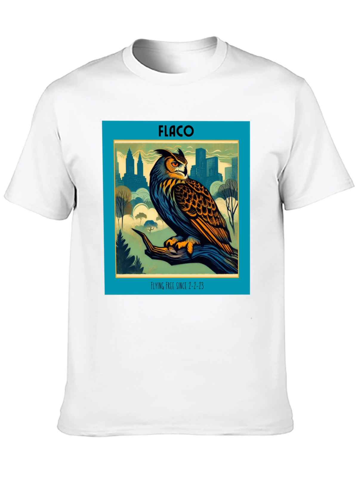 Flaco Owl T-Shirt - Flying Free Since 2-2-23