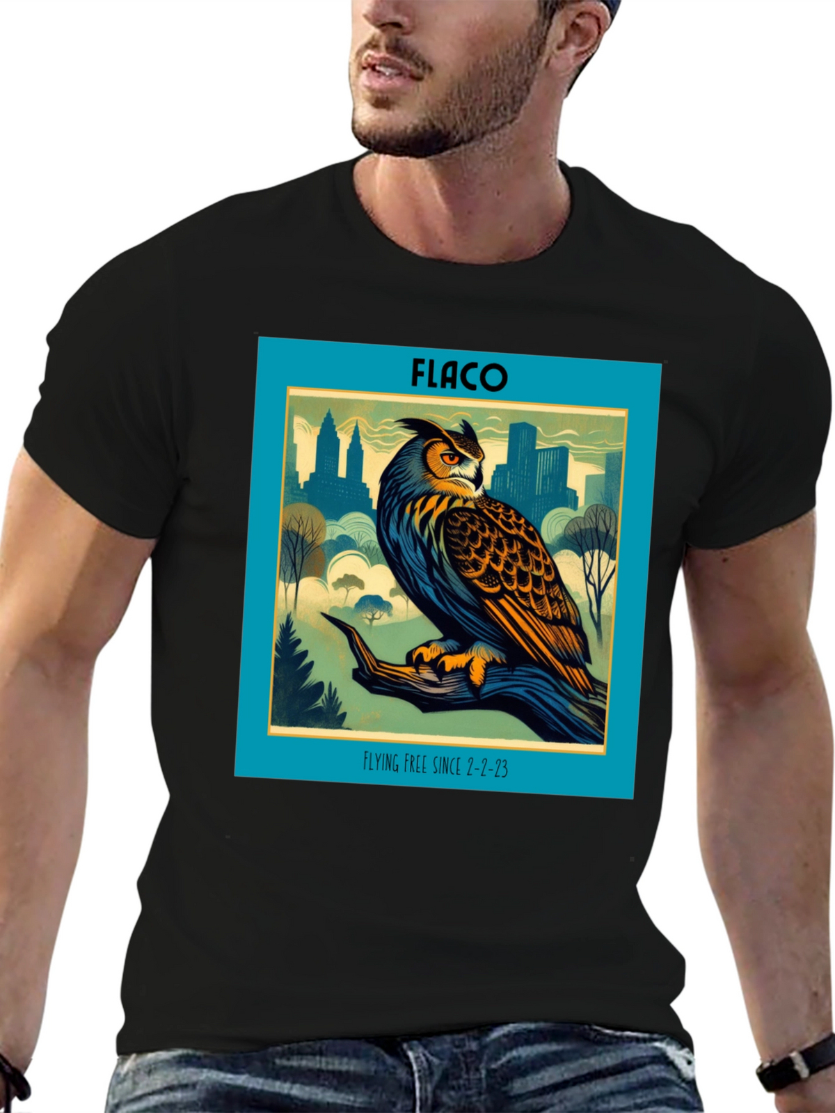 Flaco Owl T-Shirt - Flying Free Since 2-2-23