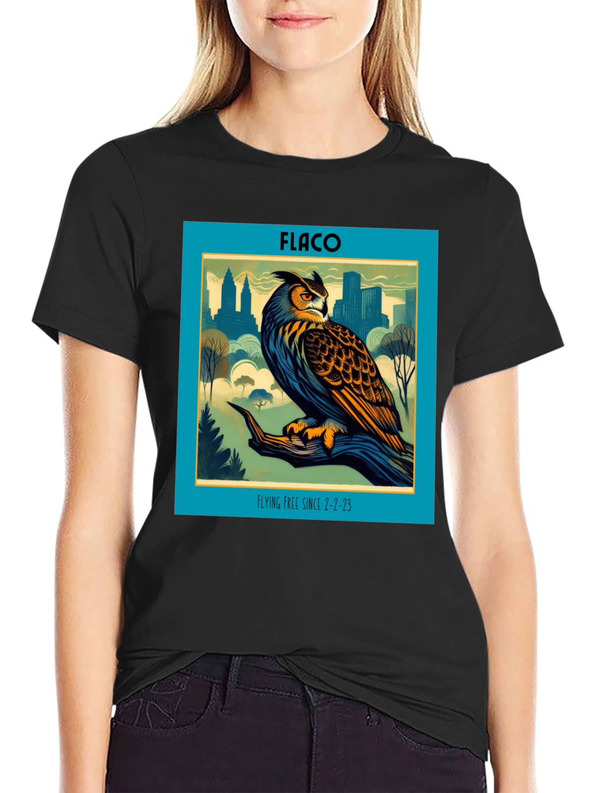 Flaco Owl T-Shirt - Flying Free Since 2-2-23
