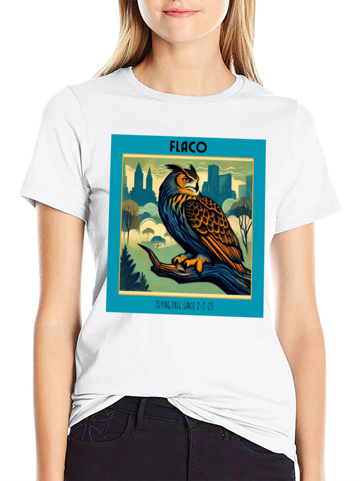 Flaco Owl T-Shirt - Flying Free Since 2-2-23