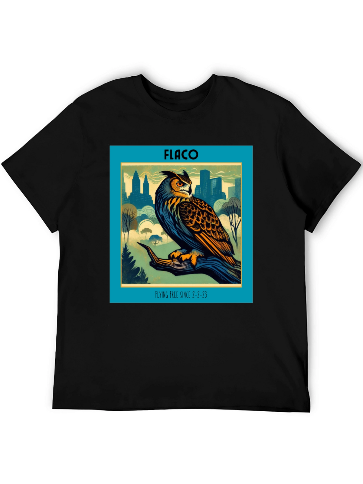 Flaco Owl T-Shirt - Flying Free Since 2-2-23