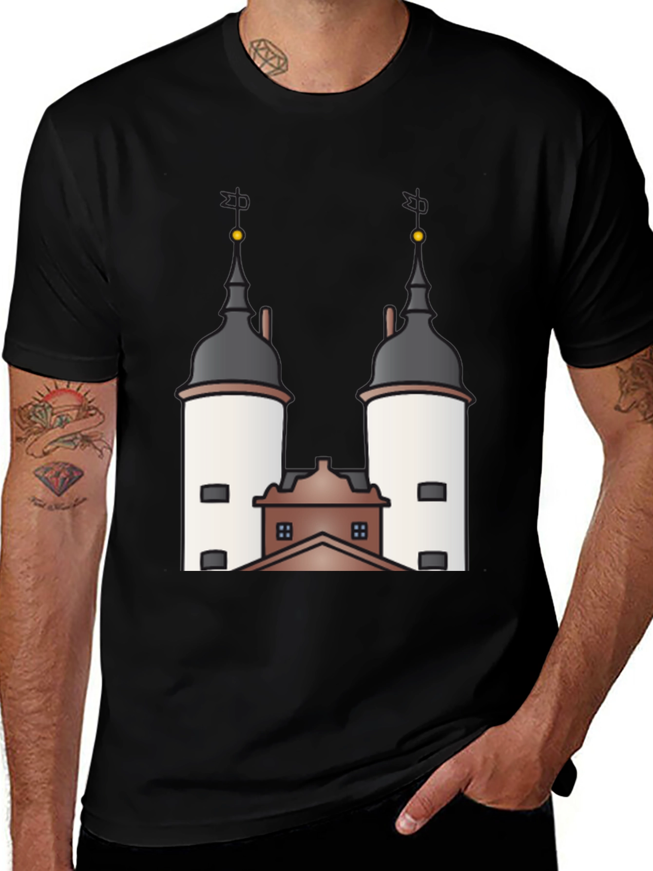 Unique Tower Graphic Black T-Shirt