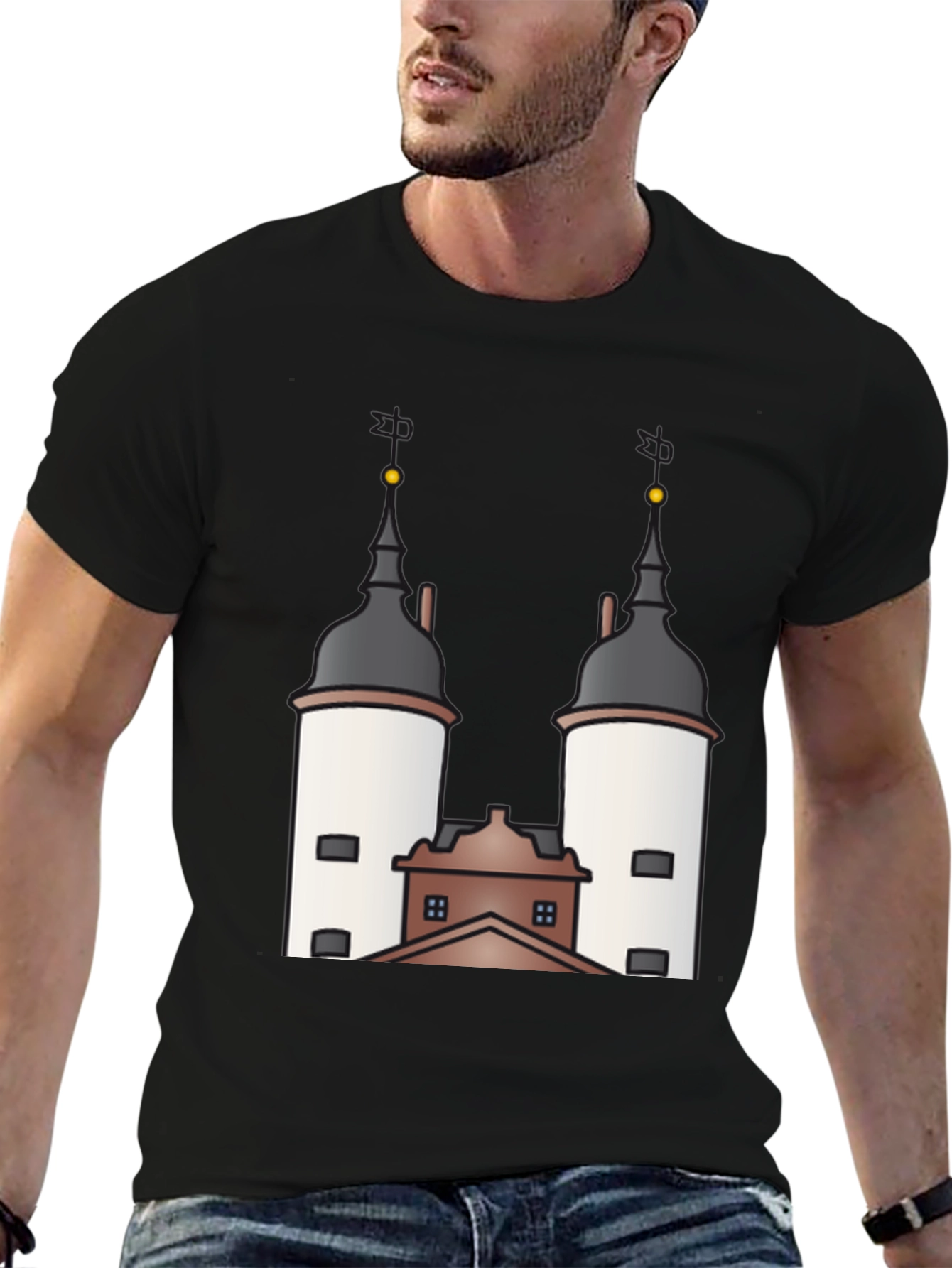 Unique Tower Graphic Black T-Shirt