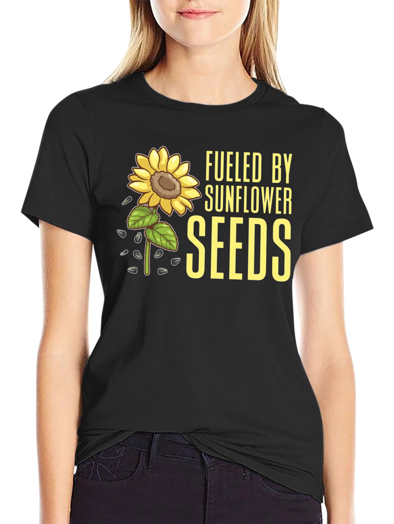 Sunflower Seeds Graphic Tee - Black Cotton T-Shirt