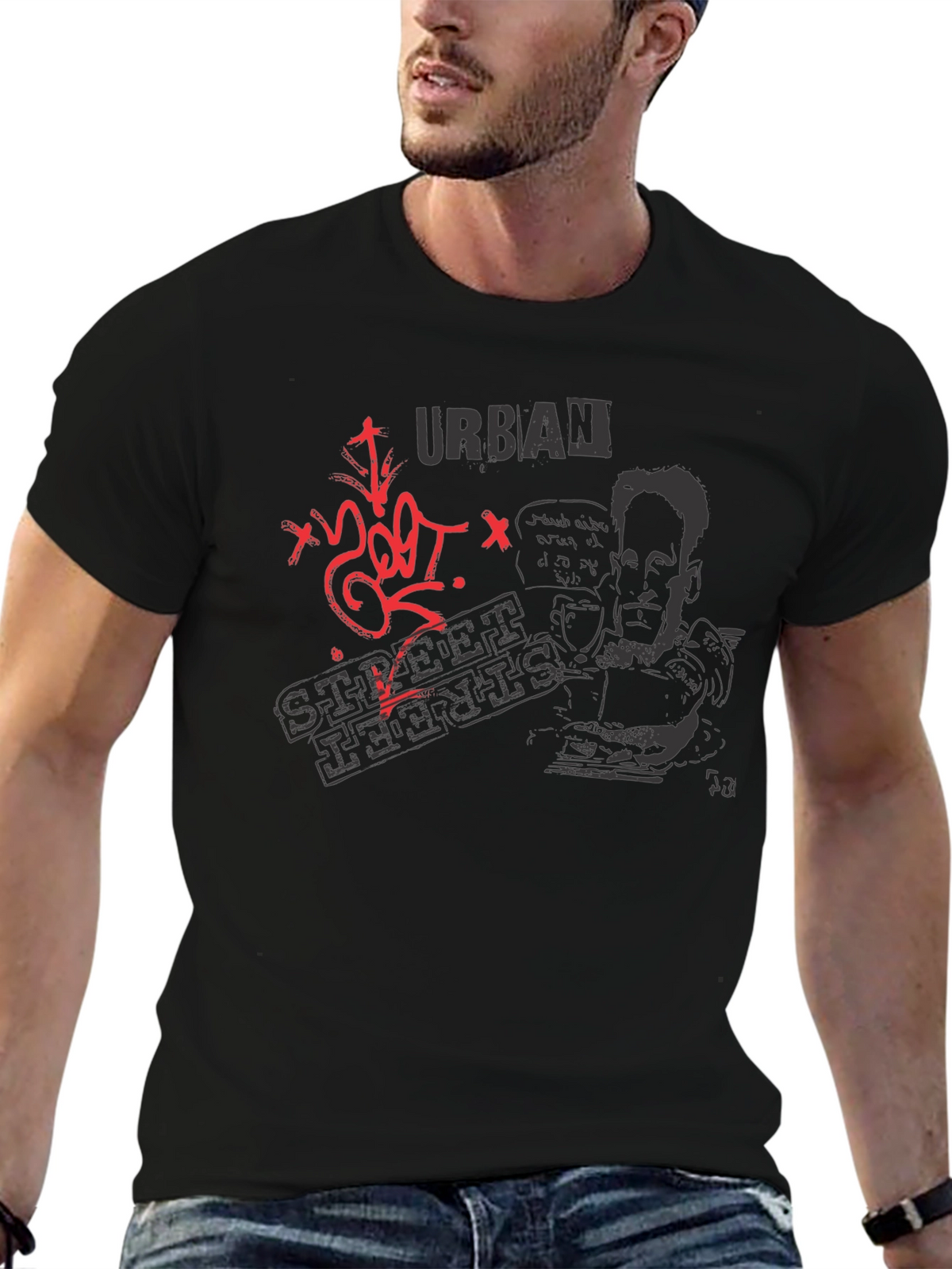 Urban Street Style Graphic Tee - Black