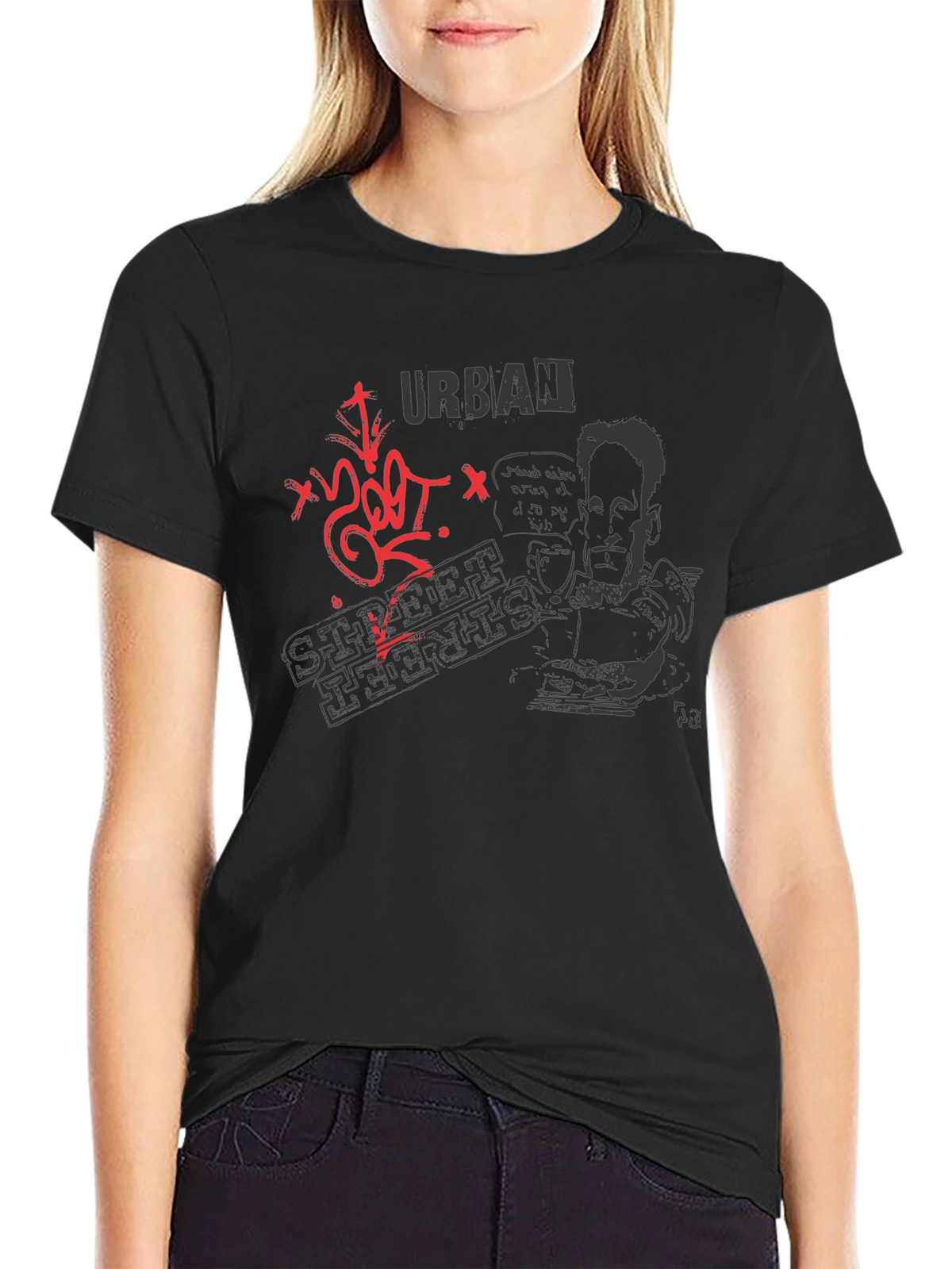 Urban Street Style Graphic Tee - Black