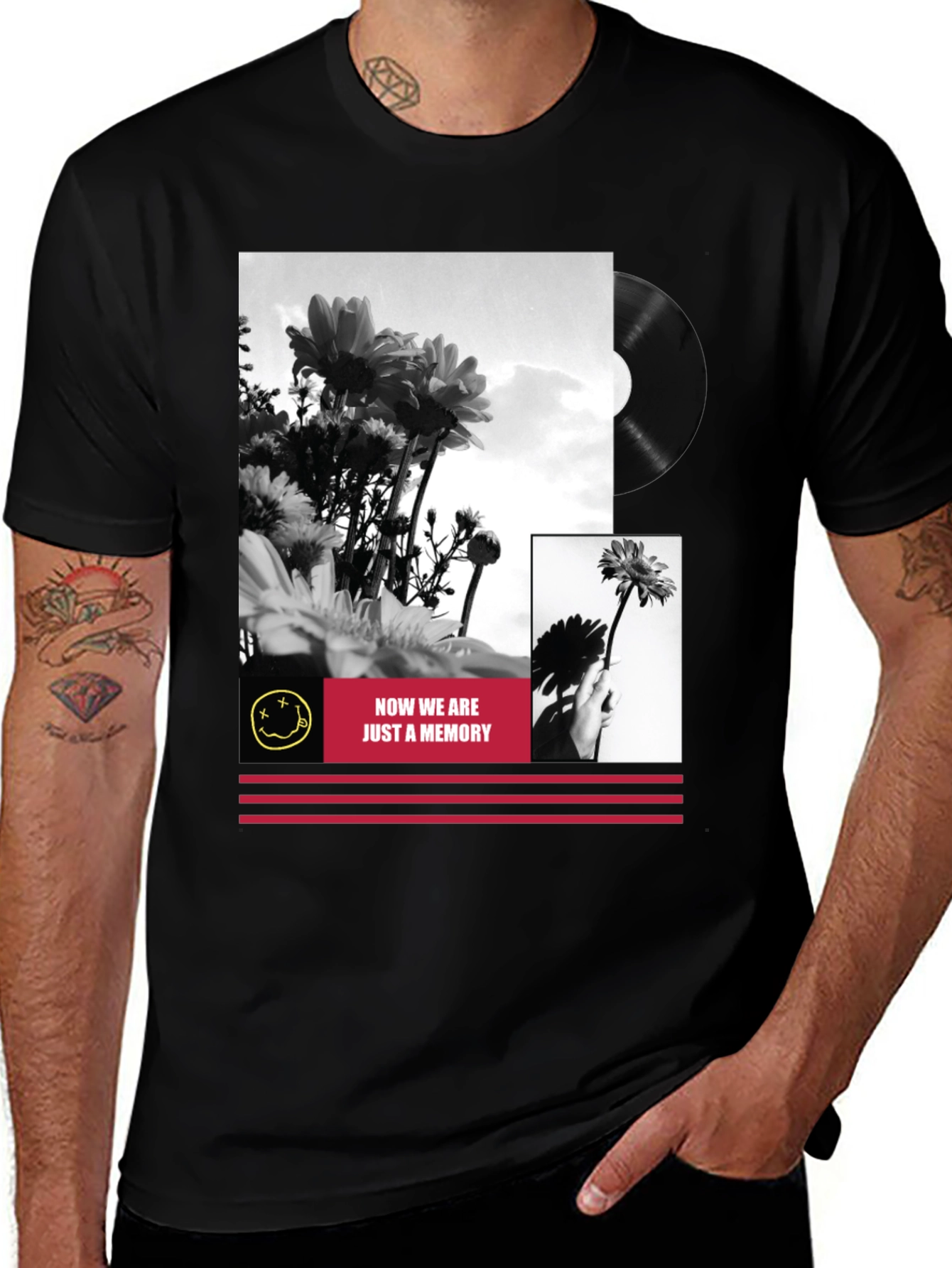 Black Floral Grunge Graphic Tee
