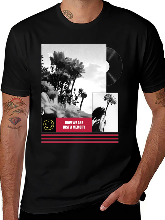 Black Floral Grunge Graphic Tee