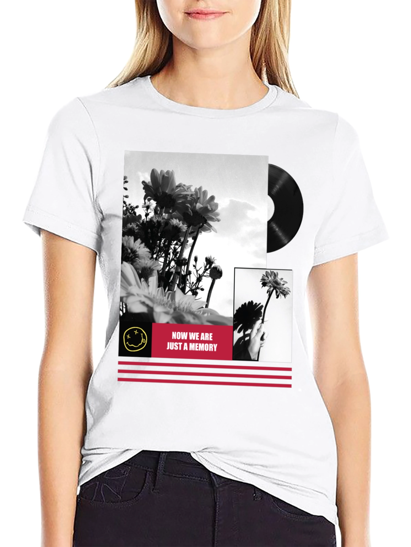 Black Floral Grunge Graphic Tee