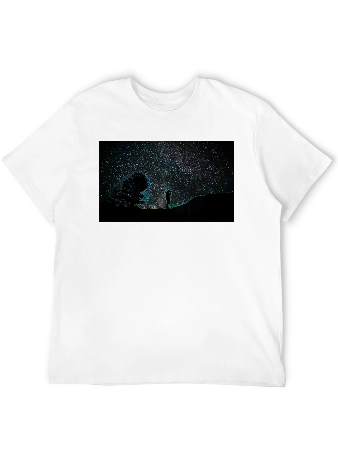 Starry Night Sky Graphic Print Black T-Shirt