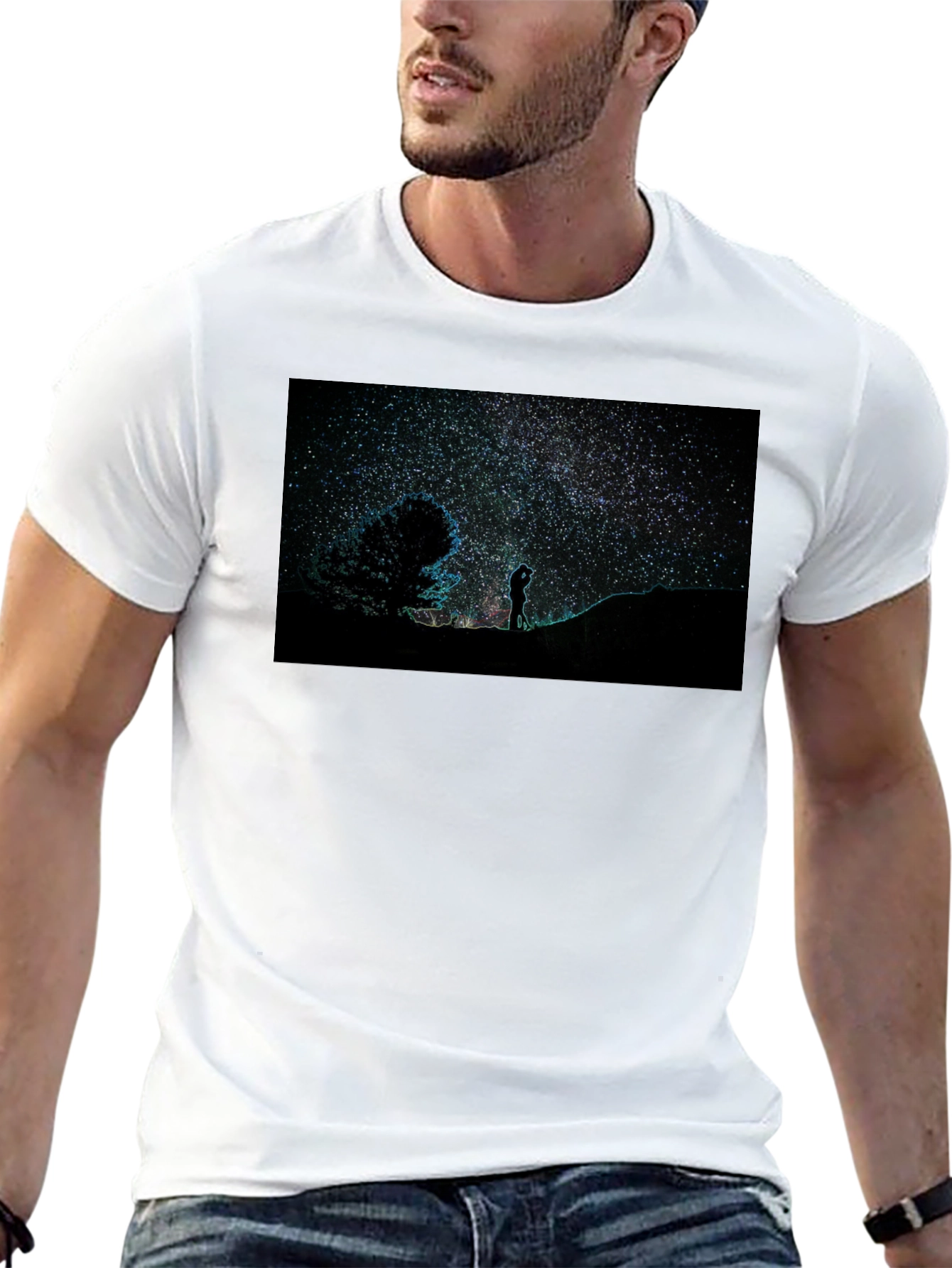 Starry Night Sky Graphic Print Black T-Shirt