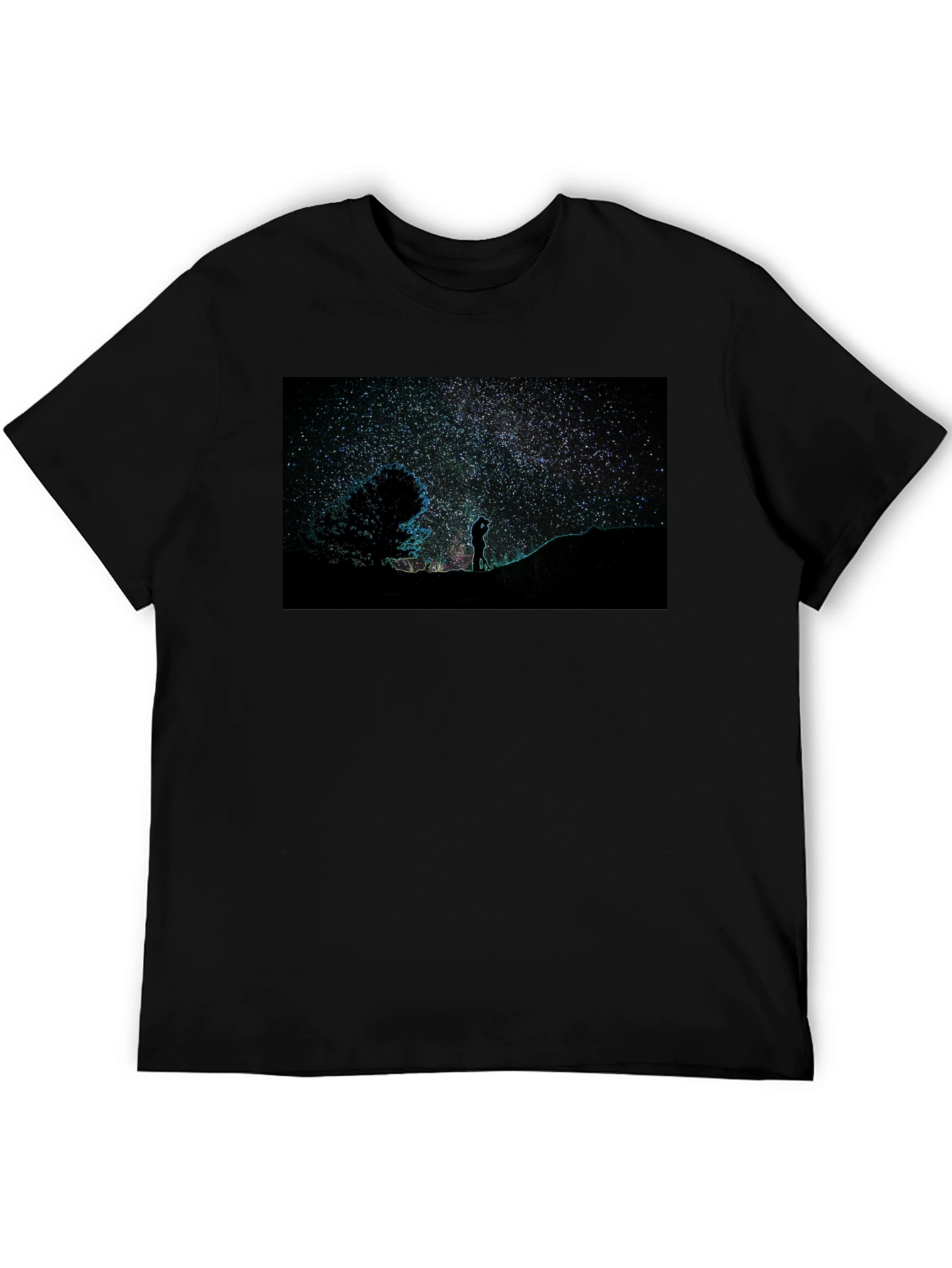 Starry Night Sky Graphic Print Black T-Shirt