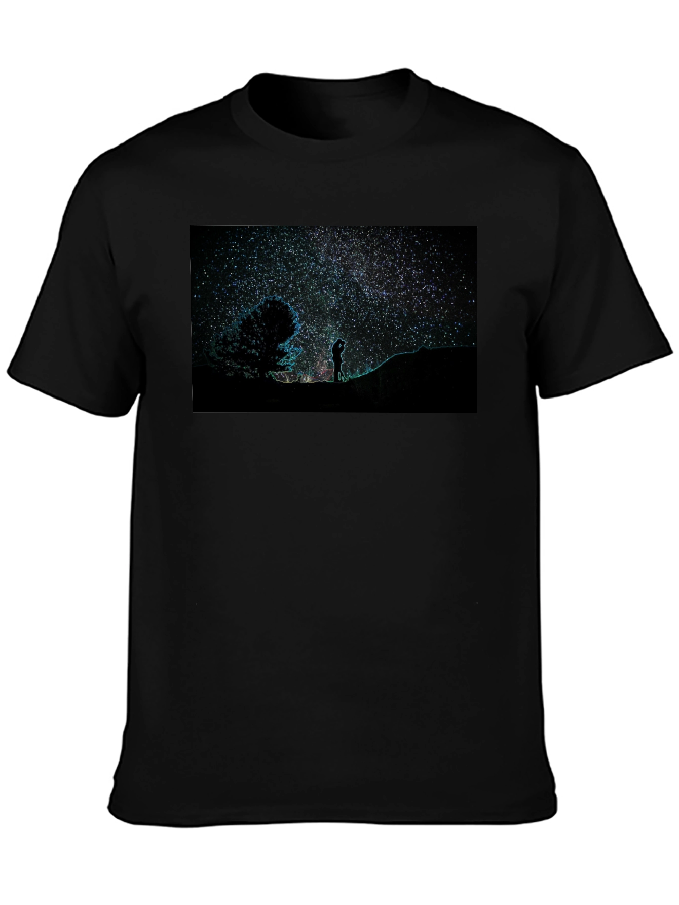 Starry Night Sky Graphic Print Black T-Shirt