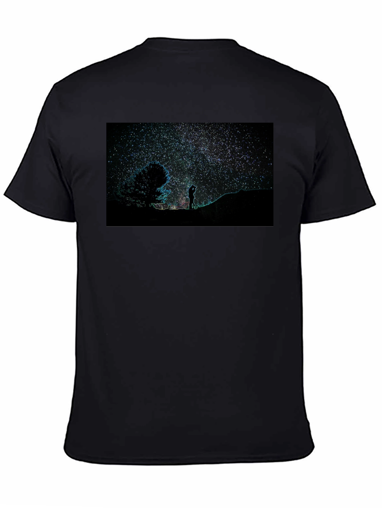 Starry Night Sky Graphic Print Black T-Shirt