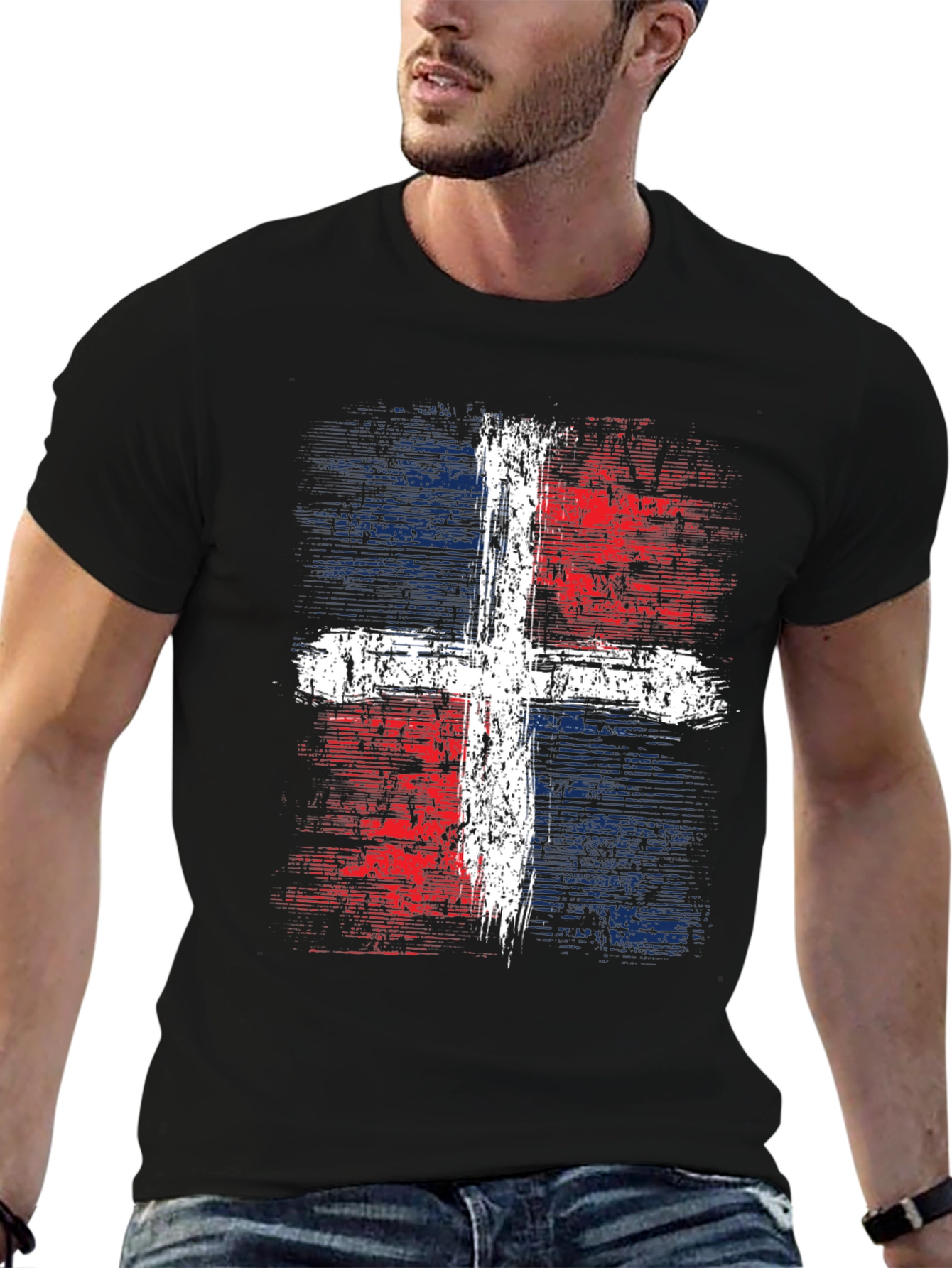 Dominican Republic Flag Cross Graphic T-Shirt
