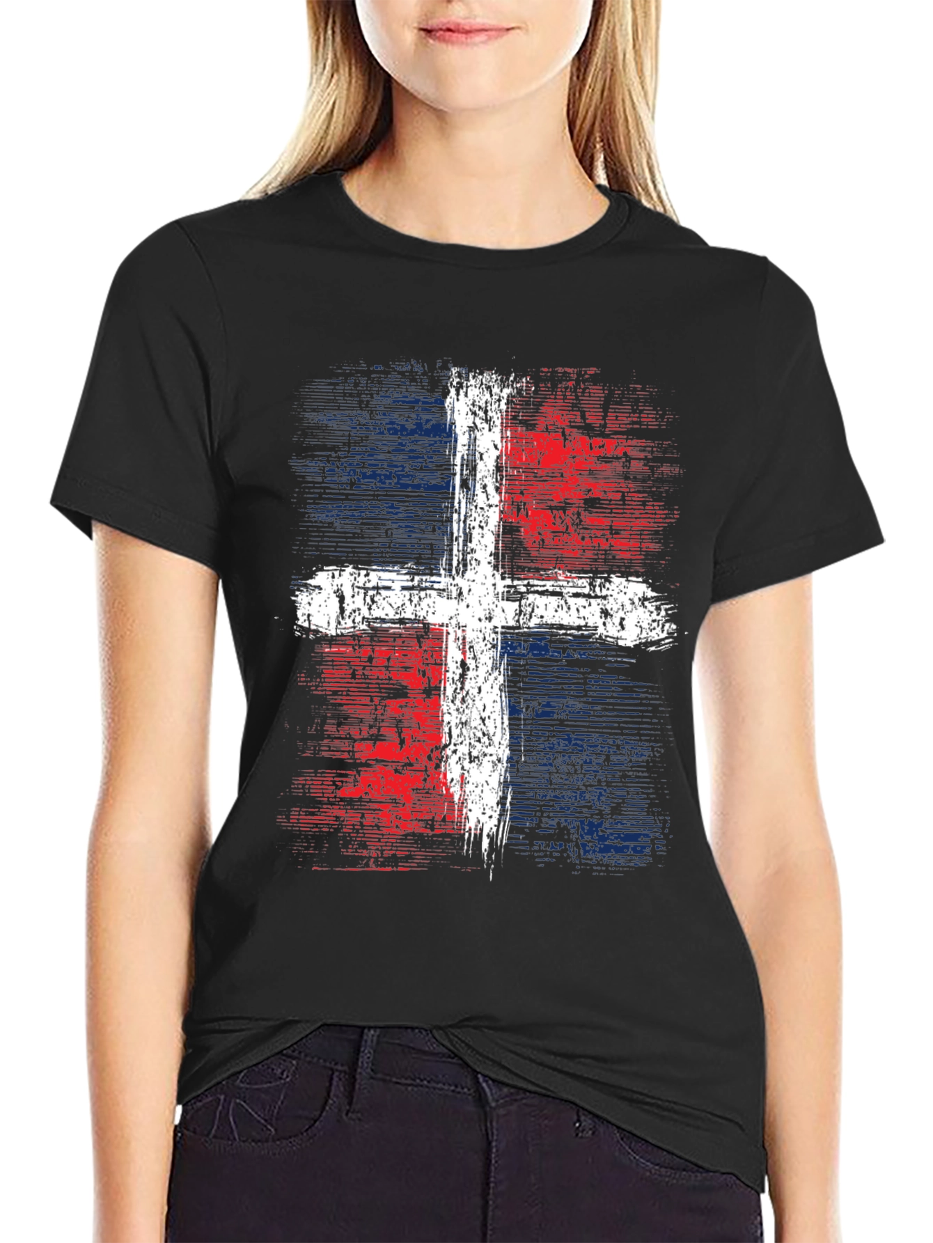 Dominican Republic Flag Cross Graphic T-Shirt