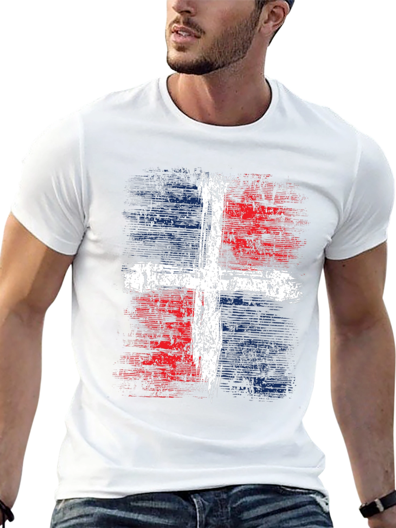 Dominican Republic Flag Cross Graphic T-Shirt