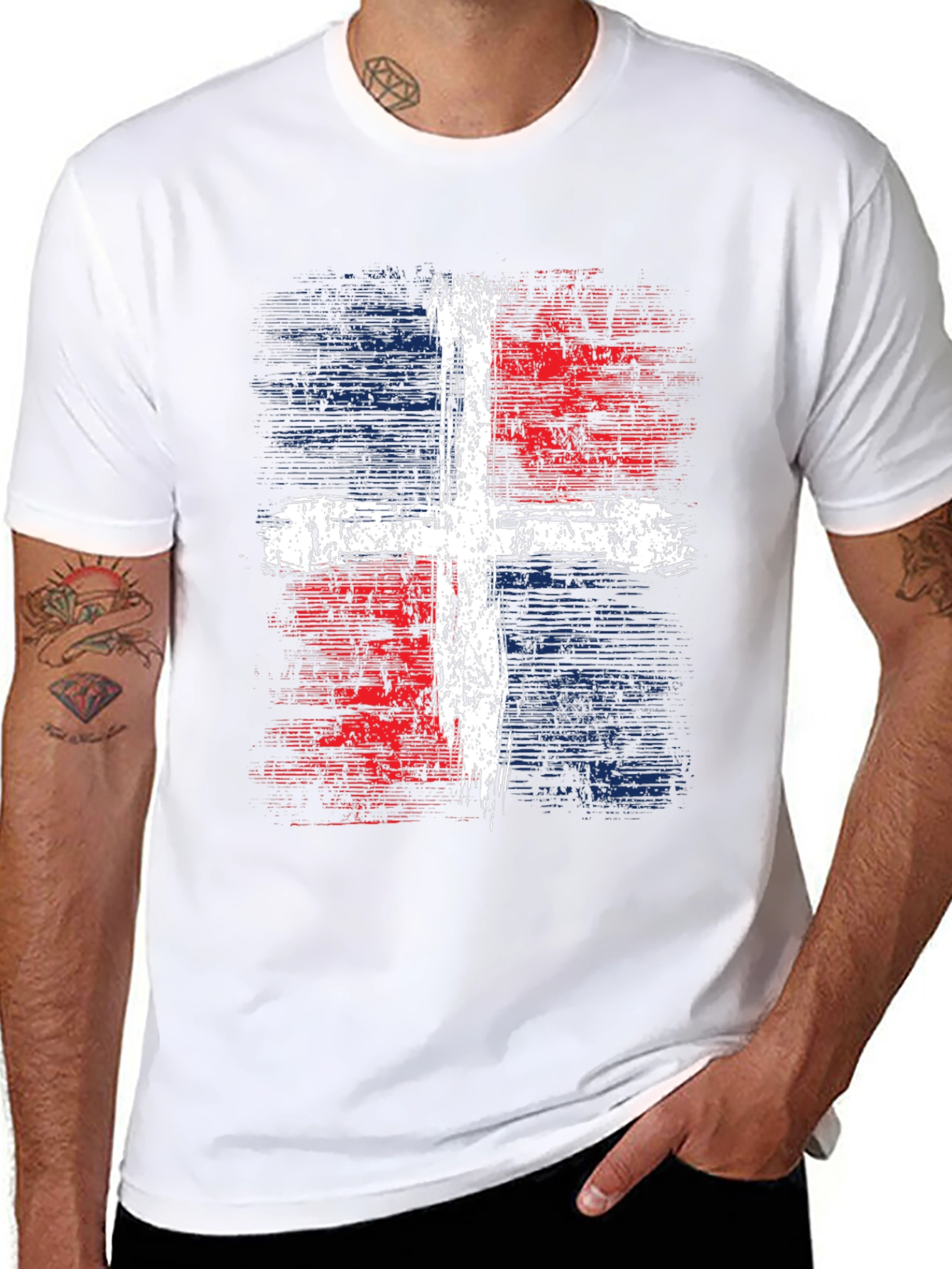 Dominican Republic Flag Cross Graphic T-Shirt