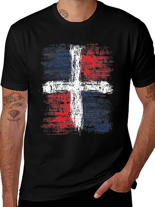 Dominican Republic Flag Cross Graphic T-Shirt
